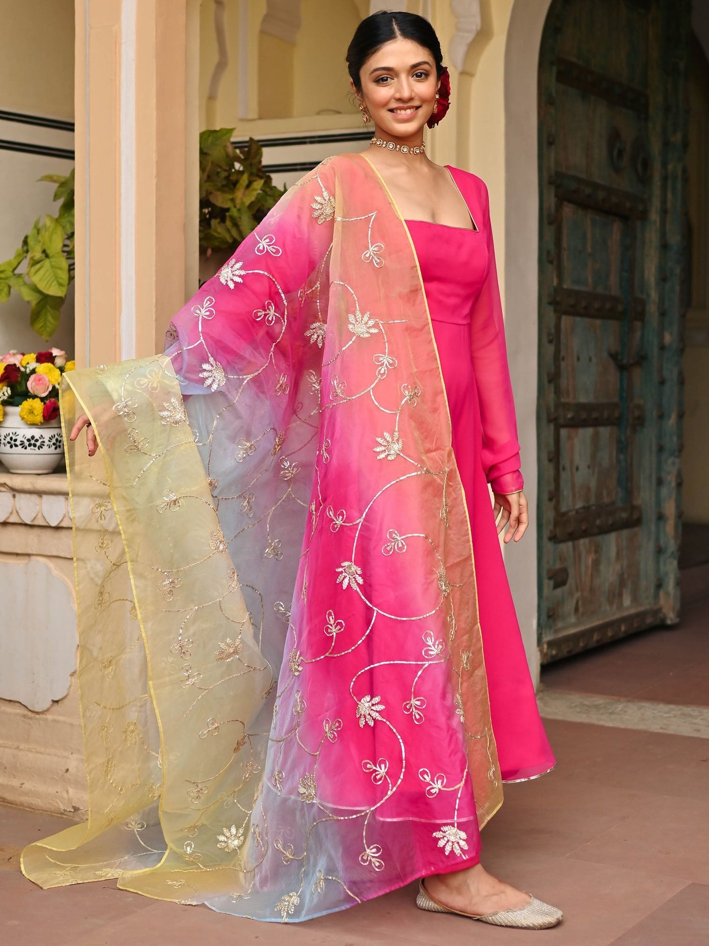 PINK OMBRE ANARKALI SET