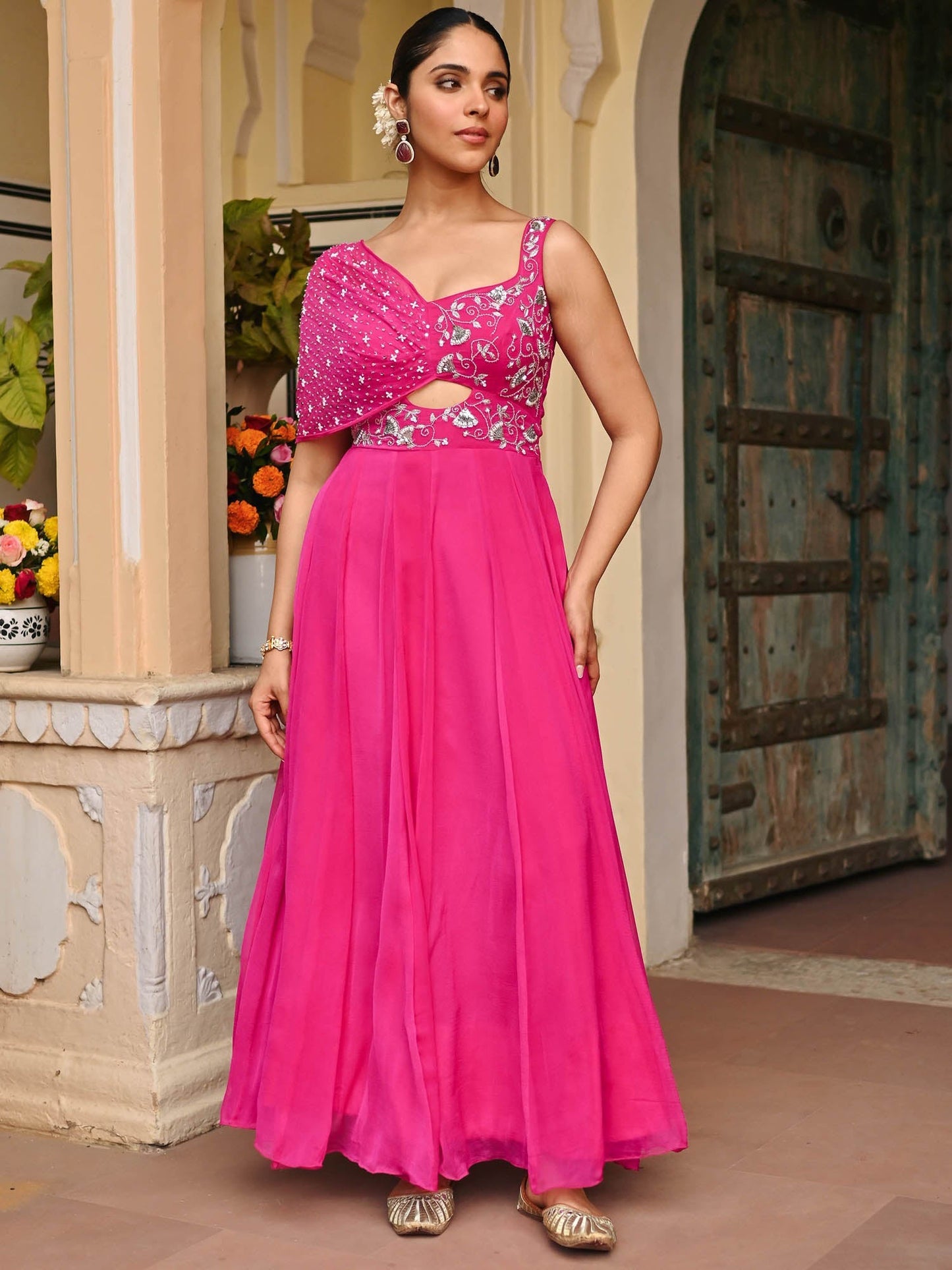 Pink Chiffon Handwork Gown