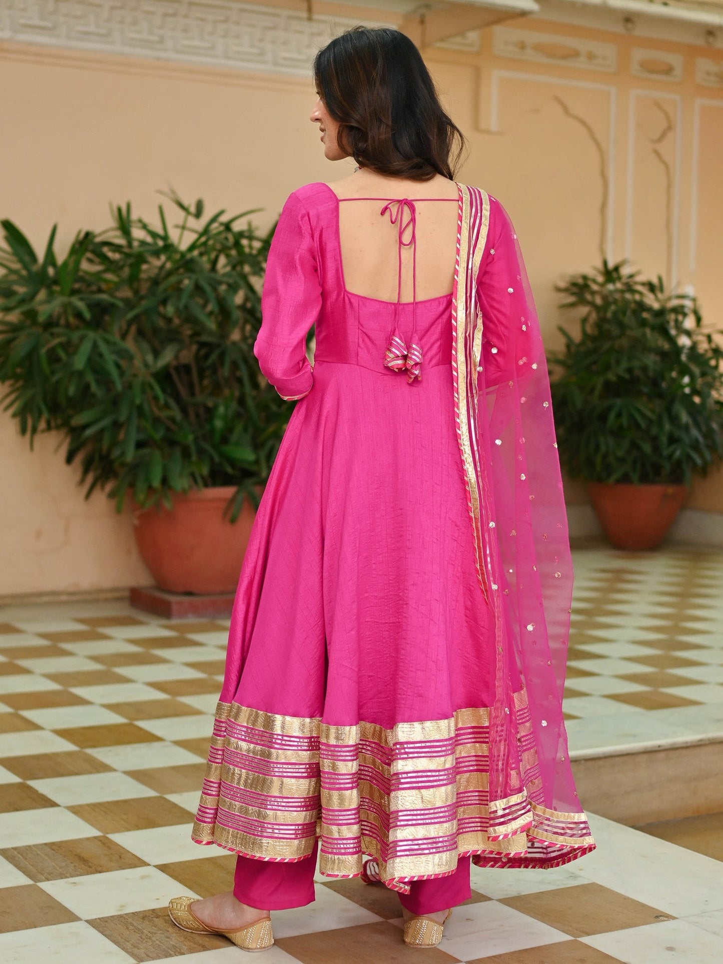 Pink Silk Gotta Anarkali Set