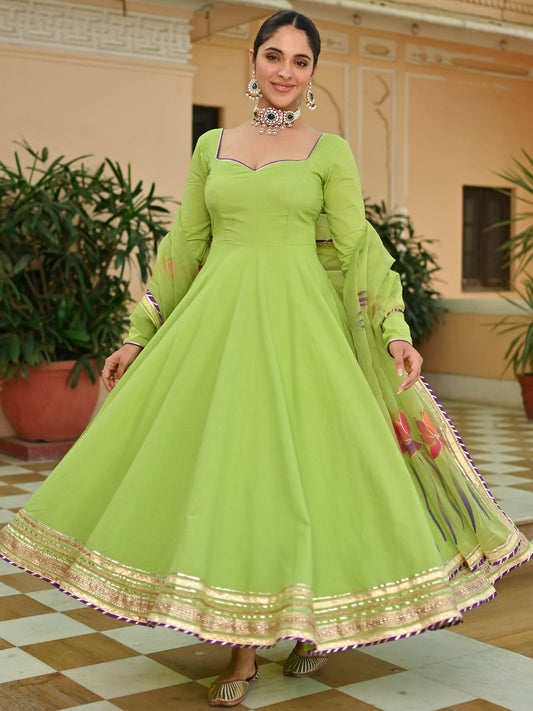 Green Handbrush Anarkali Set