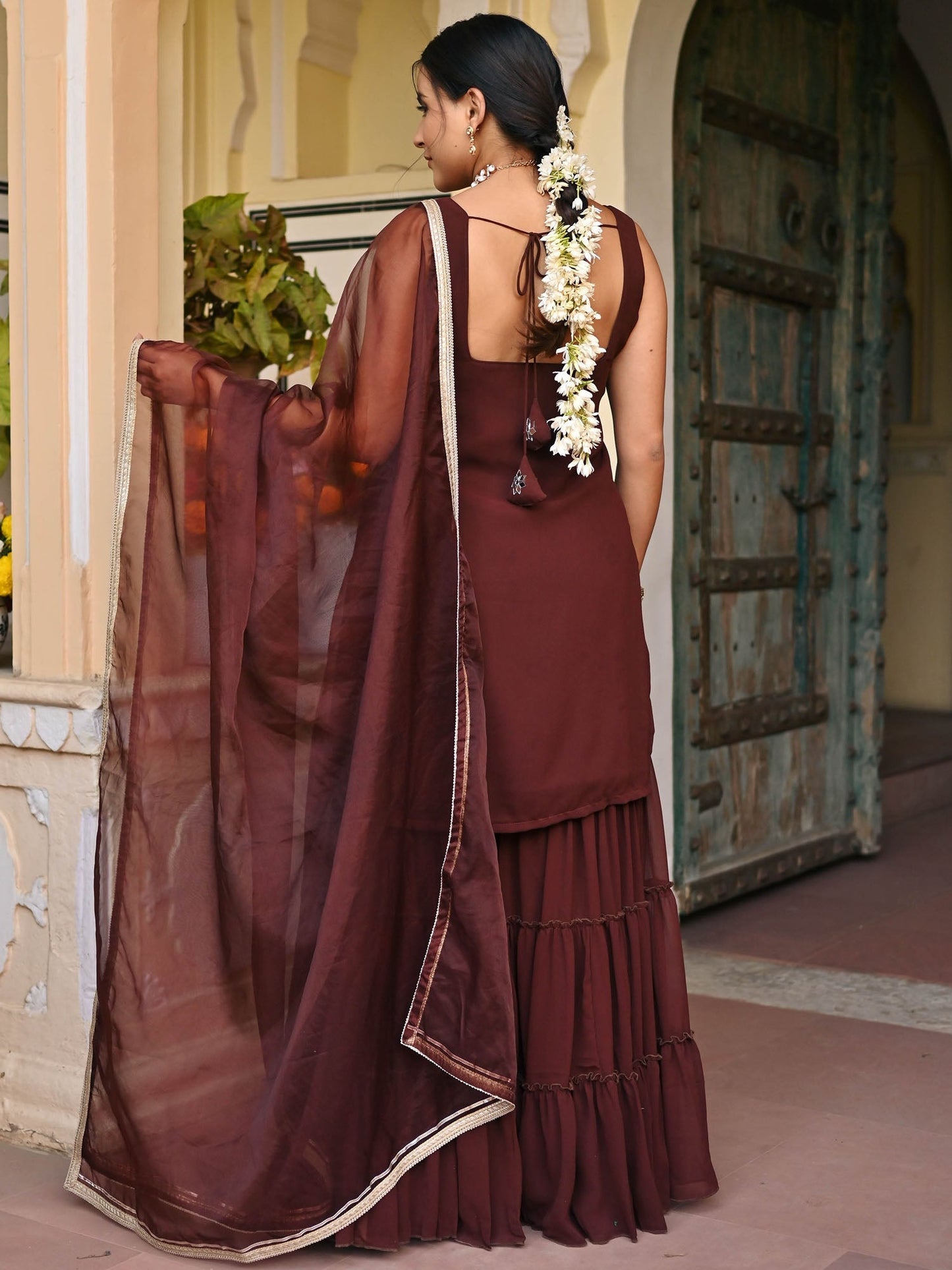 Brown Mirror Sharara Set