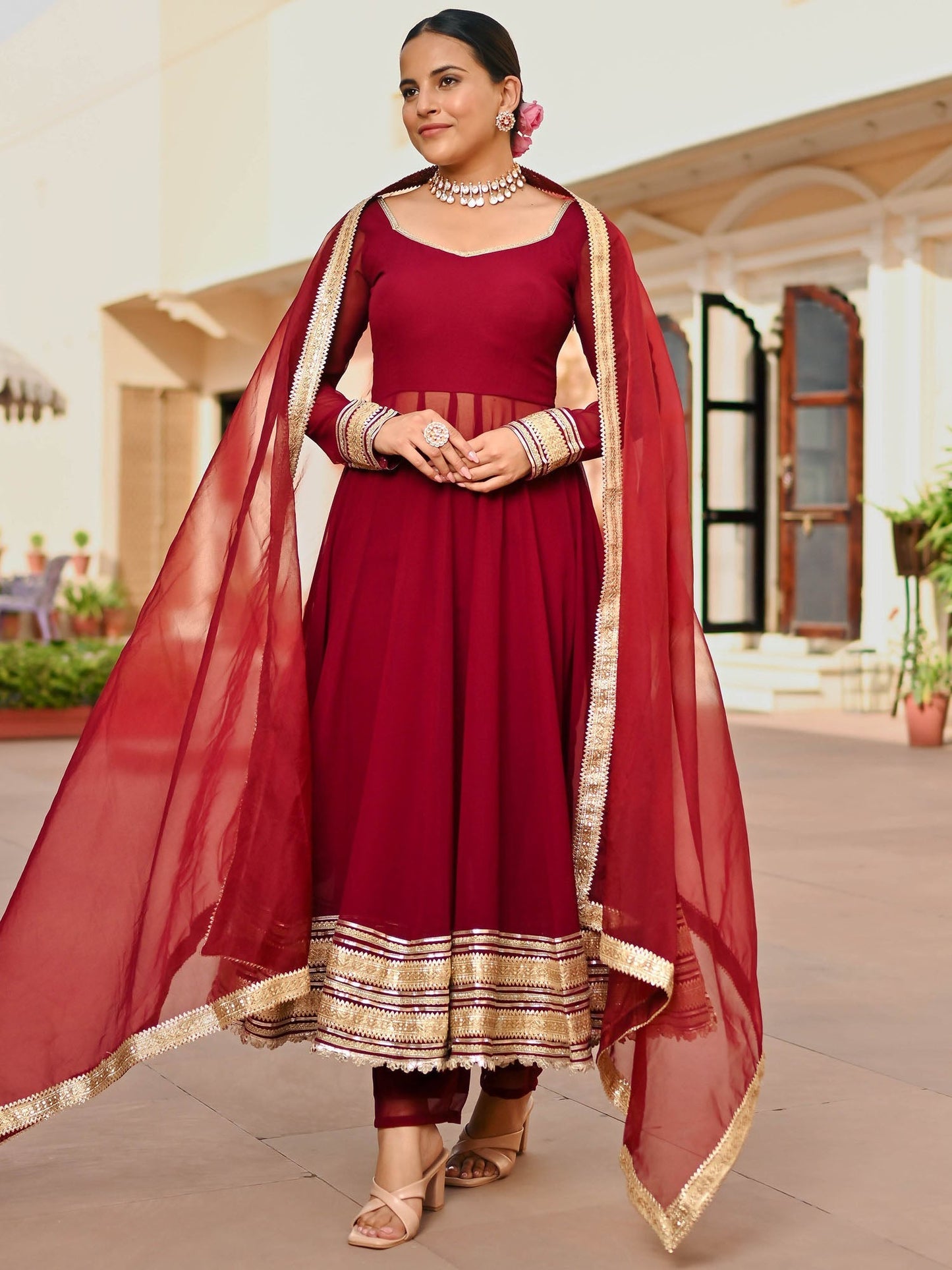 BURGANDY GEORGETTE ANARKALI SET
