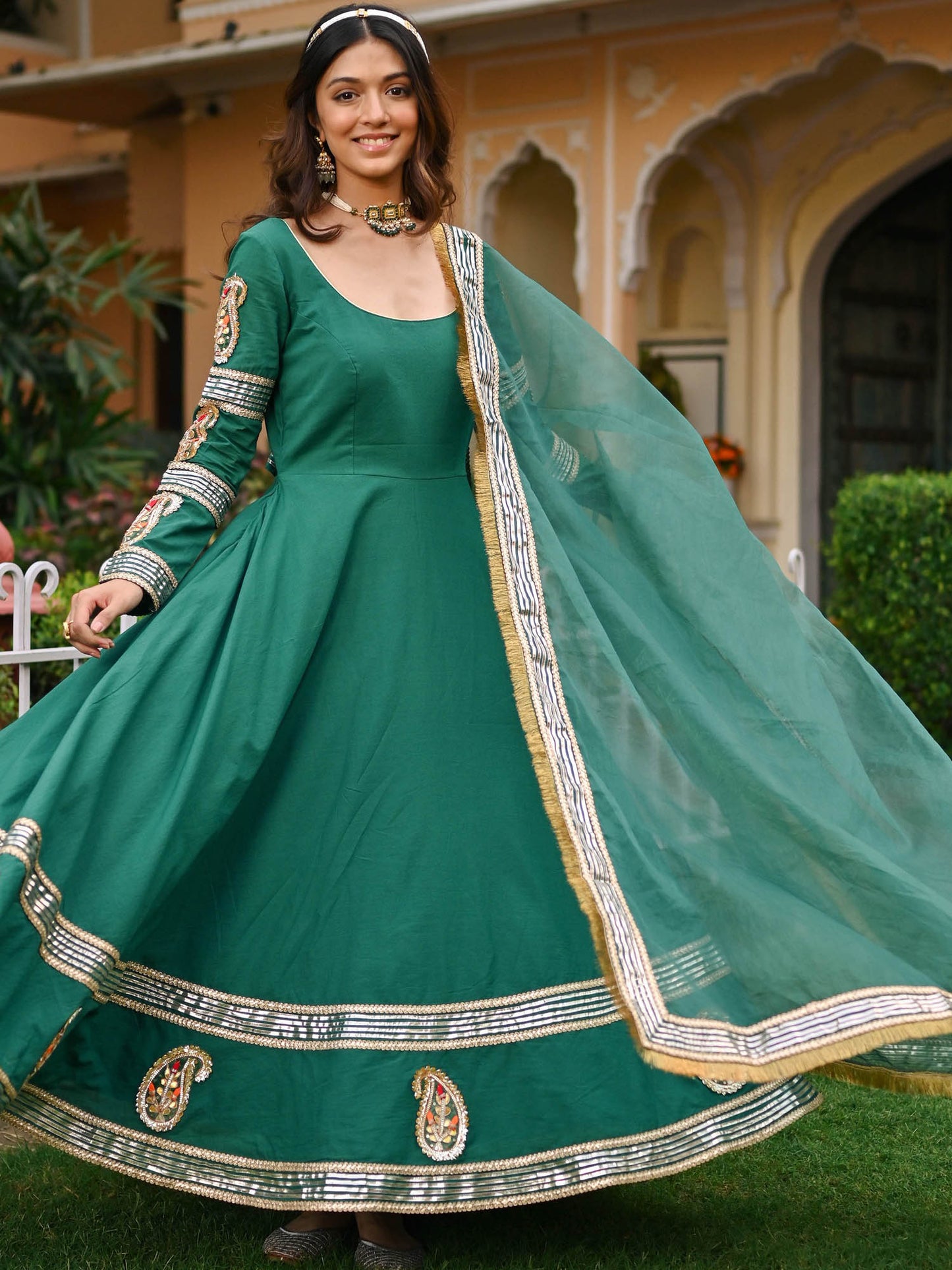 Green Paisley Gota Anarkali Set