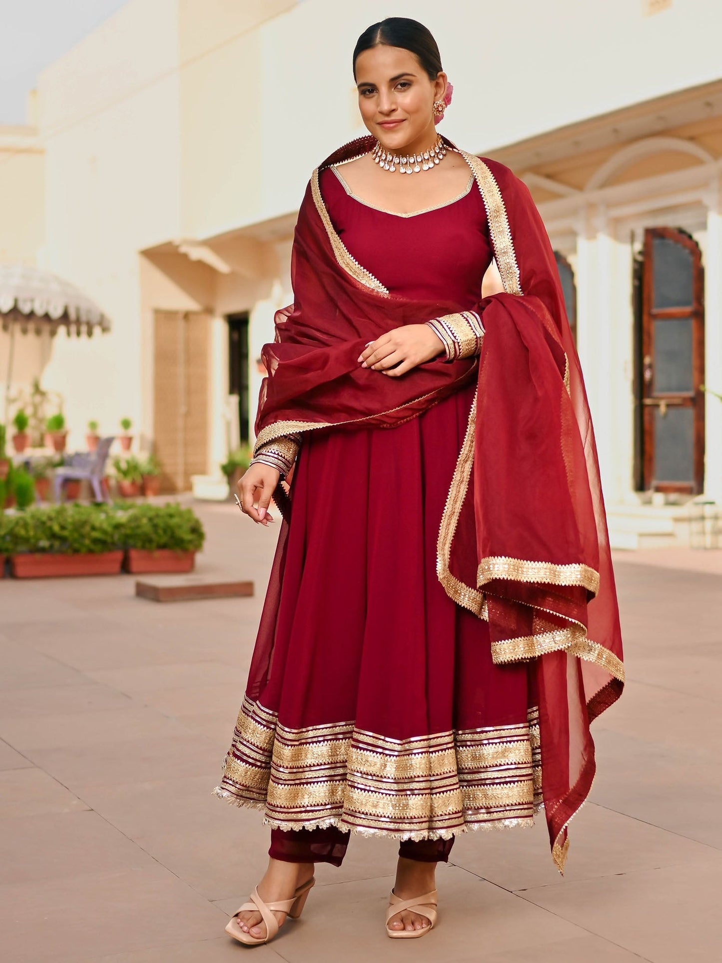 BURGANDY GEORGETTE ANARKALI SET