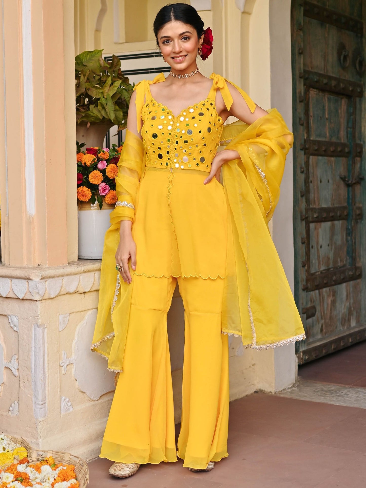 Yellow Mirror Sharara Set