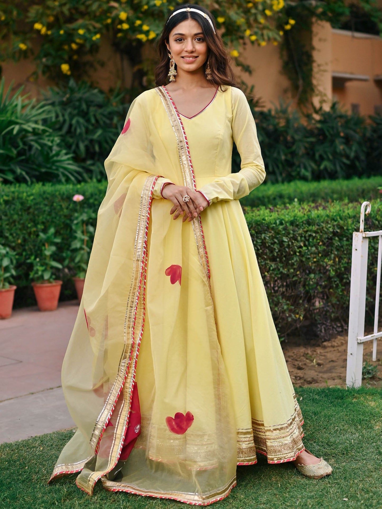 Yellow Handbrush Anarkali Set