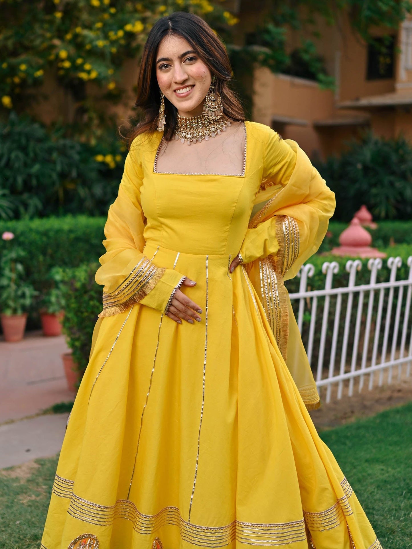 Yellow Paisley Gota Anarkali Set