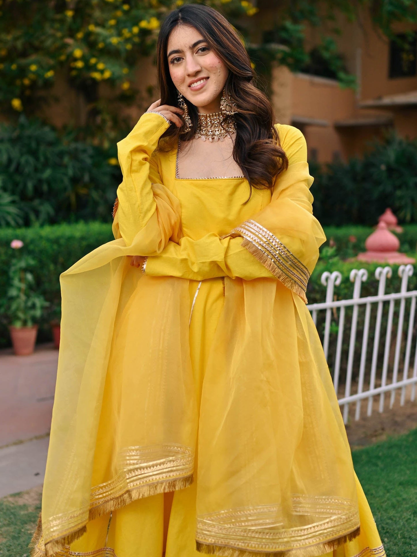 Yellow Paisley Gota Anarkali Set