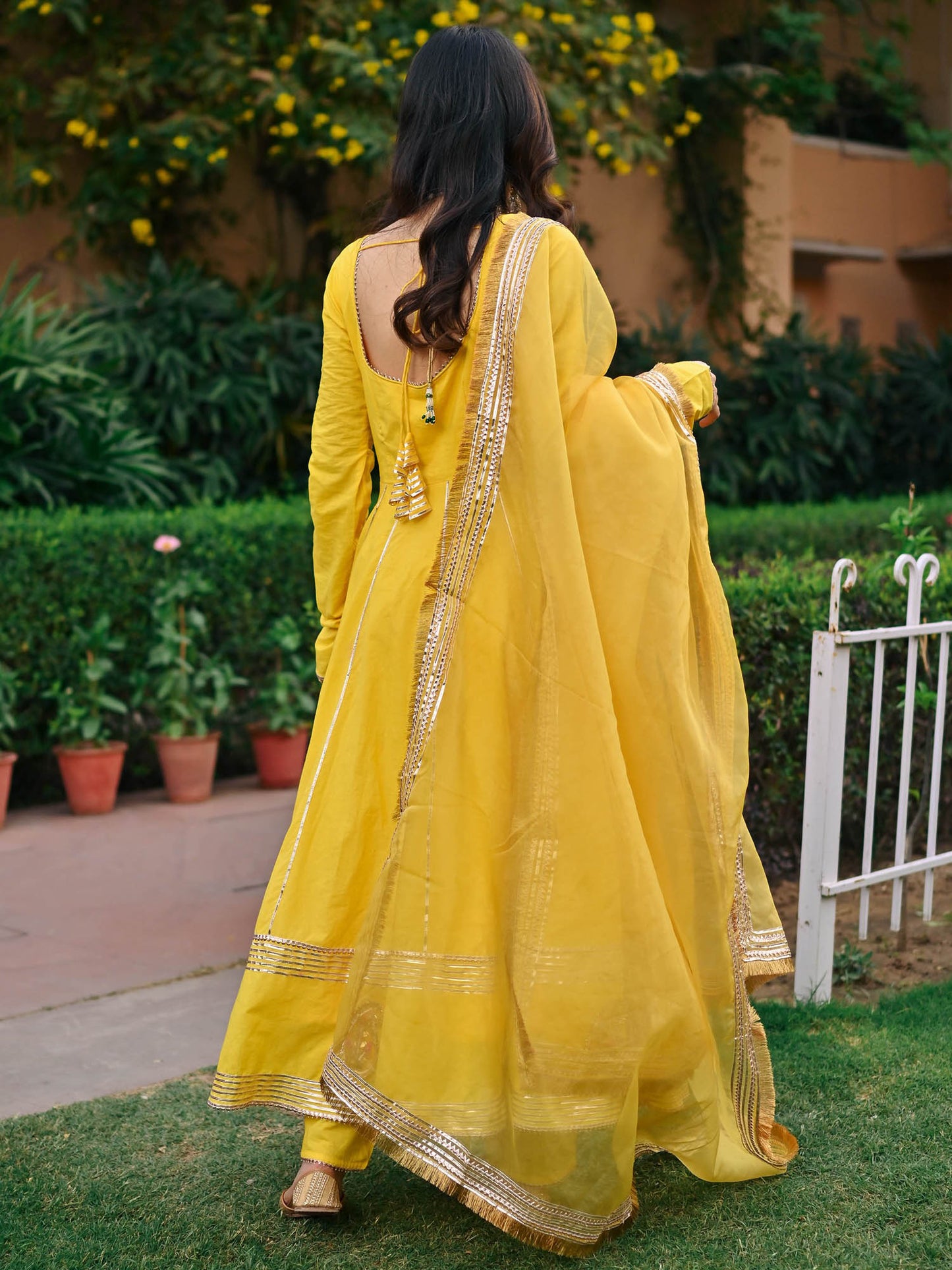 Yellow Paisley Gota Anarkali Set