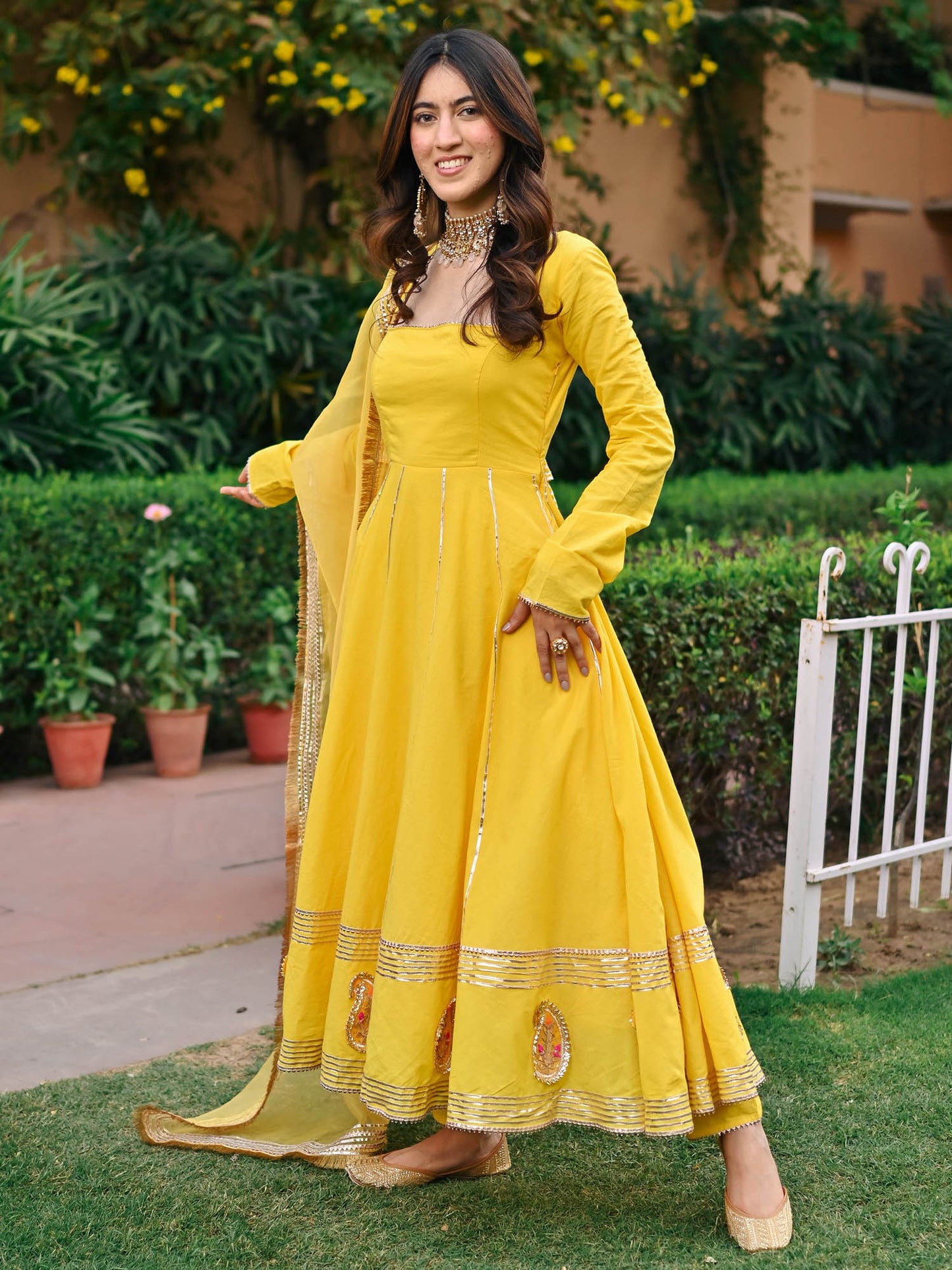 Yellow Paisley Gota Anarkali Set