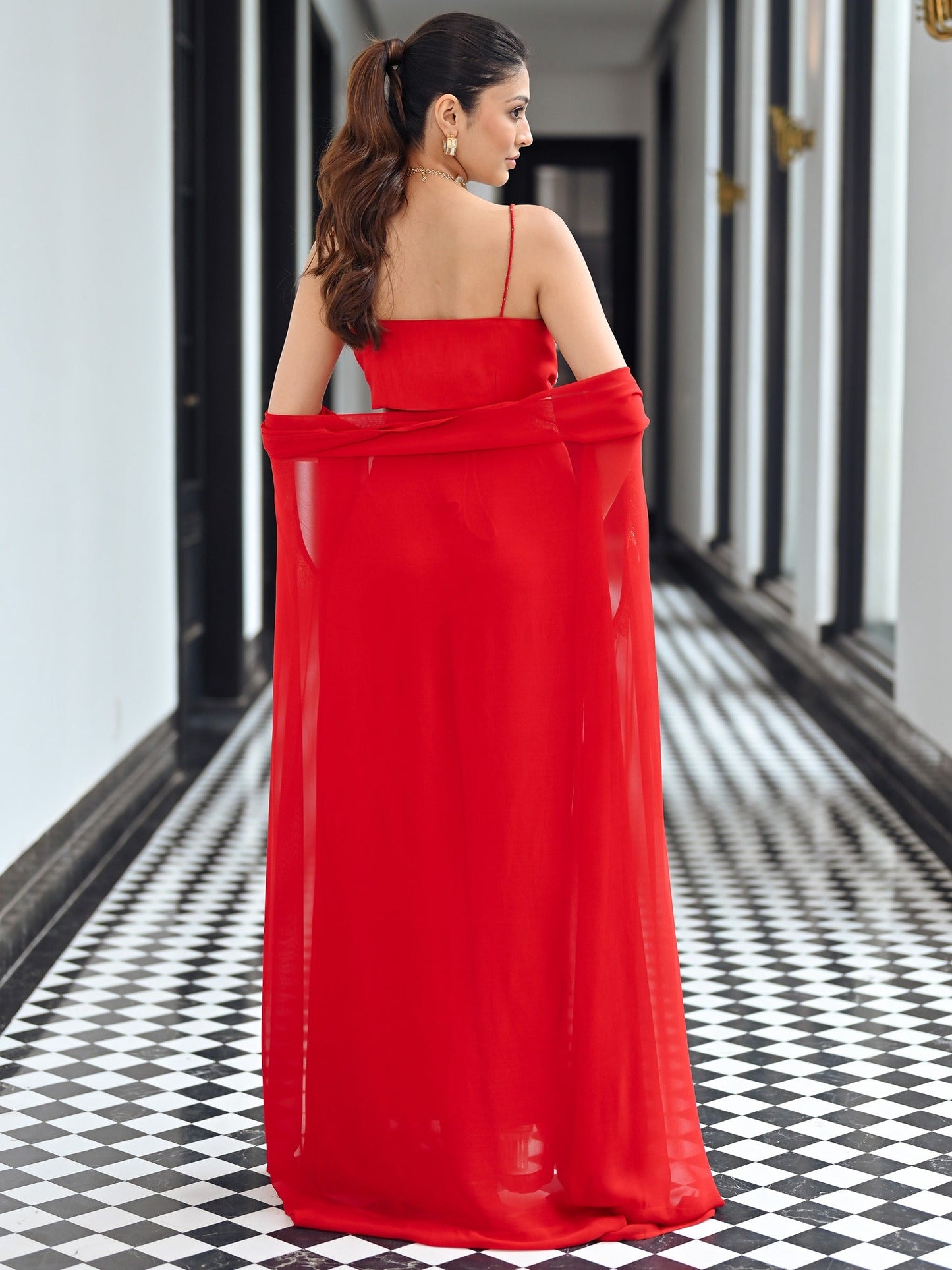 Red Georgette Coord Set
