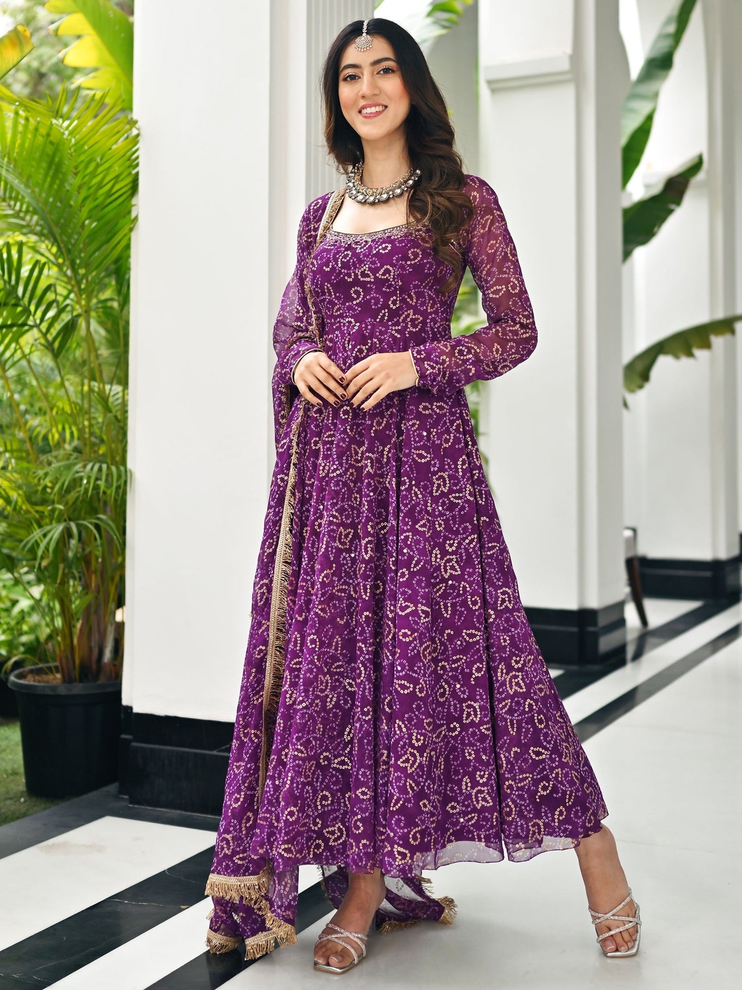 BHANDHEJ BAAGH Purple Anarkali Set