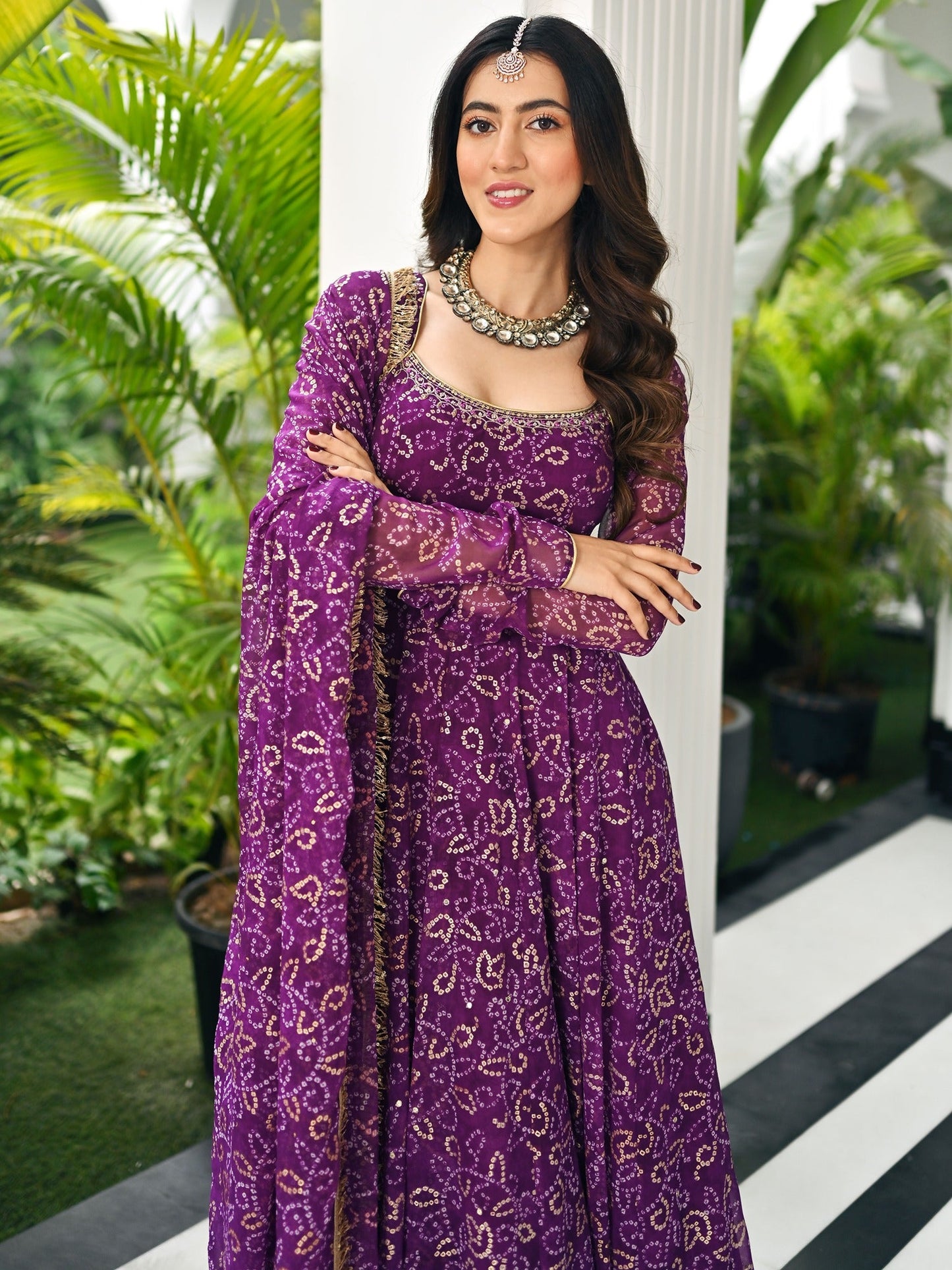 BHANDHEJ BAAGH Purple Anarkali Set