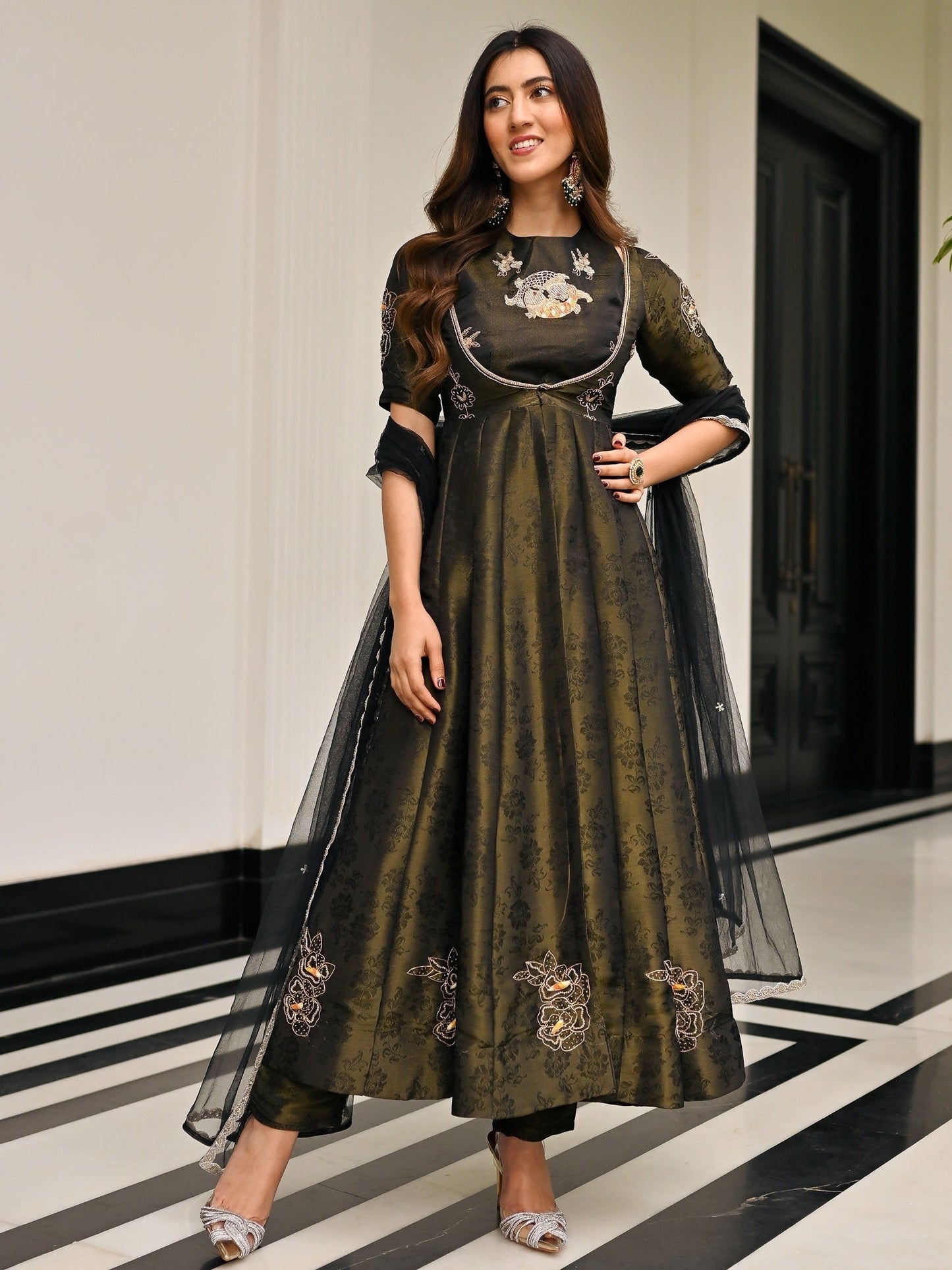 The Royals Black Anarkali Set