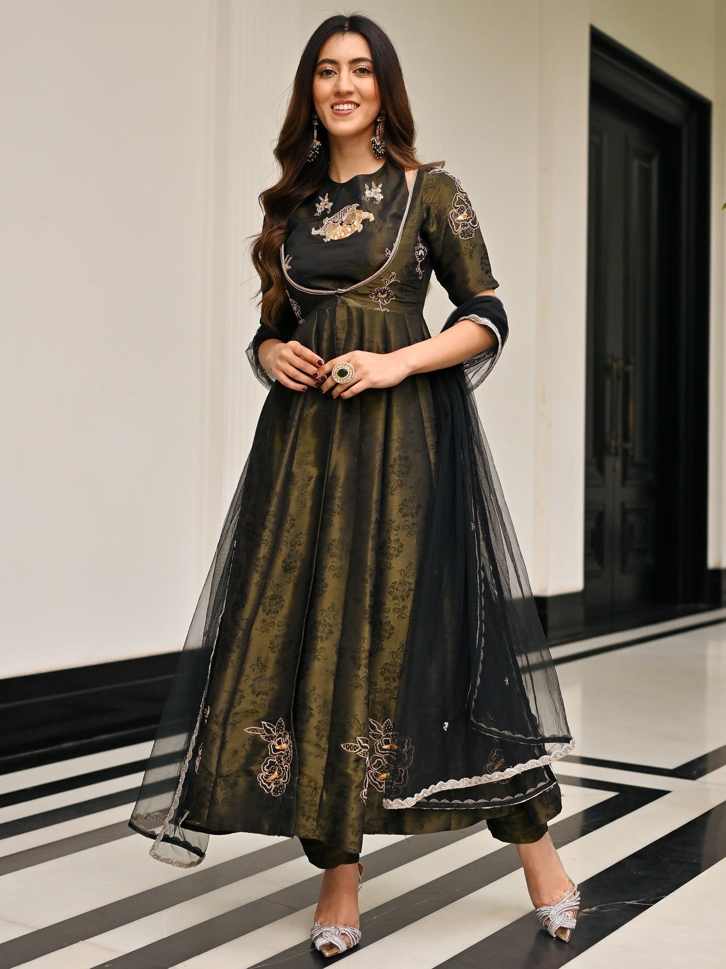 The Royals Black Anarkali Set