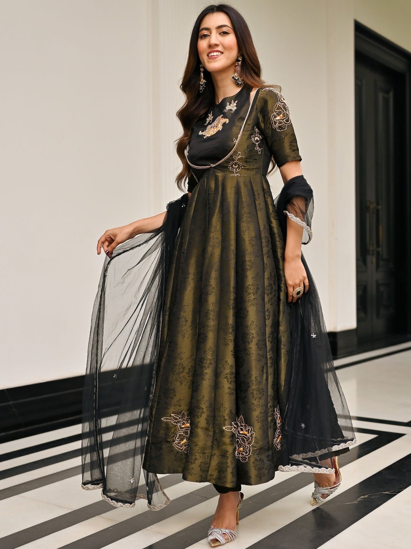 The Royals Black Anarkali Set