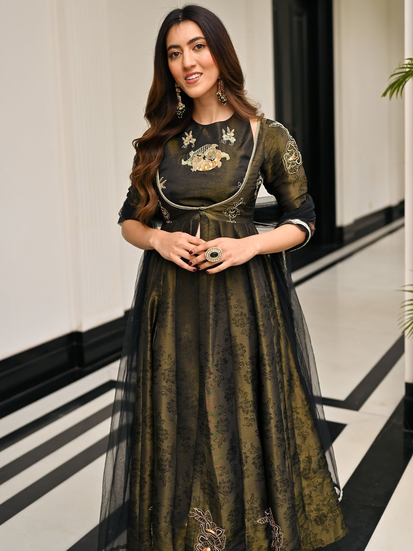 The Royals Black Anarkali Set