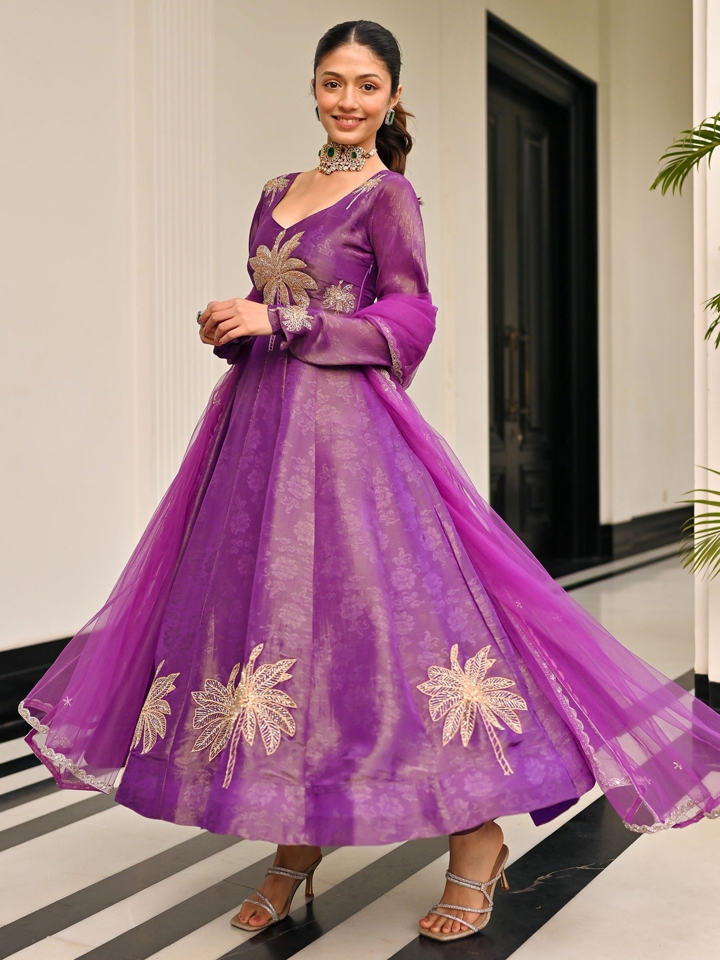 The Royals Purple Anarkali Set