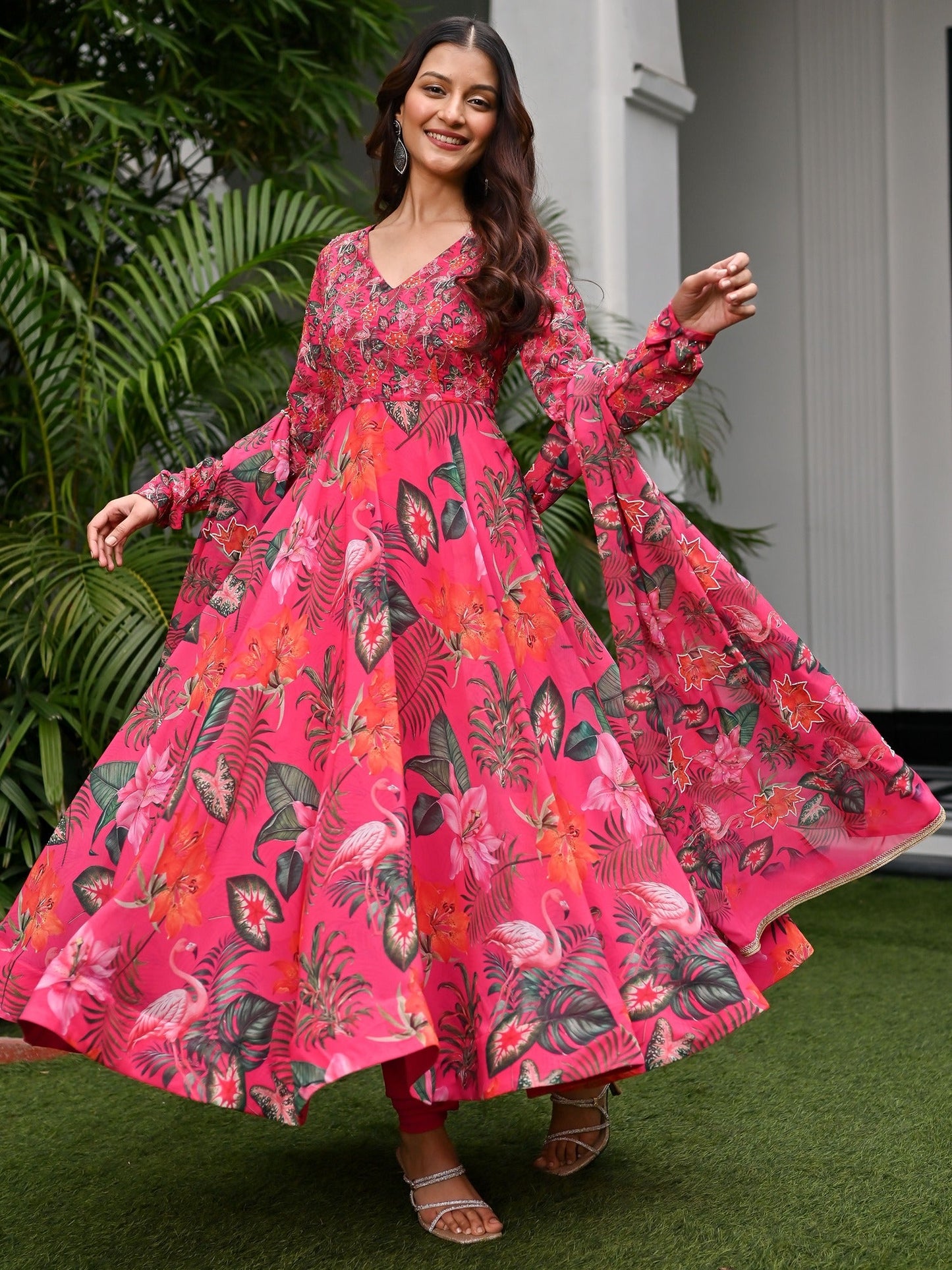 Tropical Radiance Pink Anarkali set