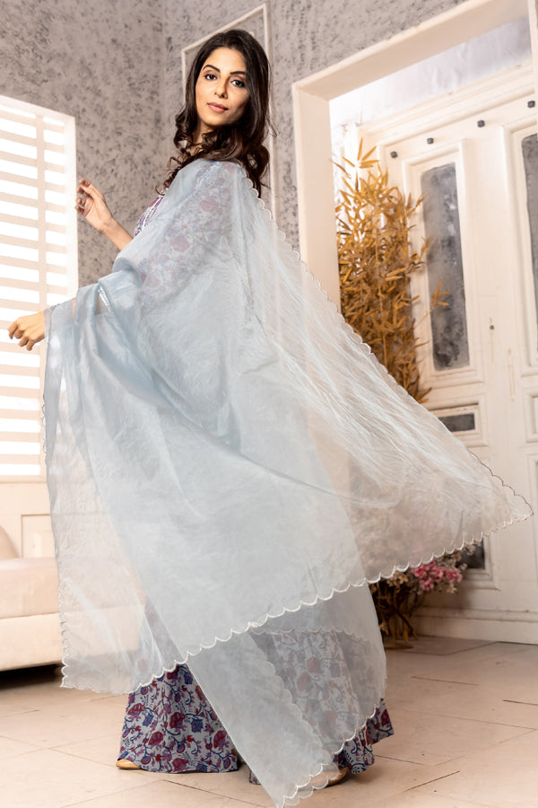Purple Hand Block Sharara Set