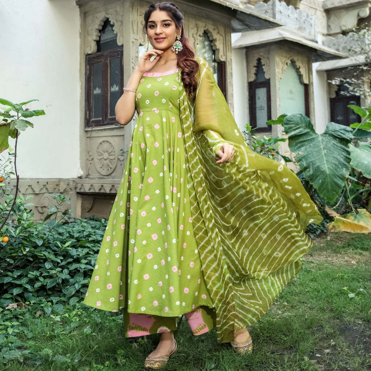 Green Bandhani Cotton Set