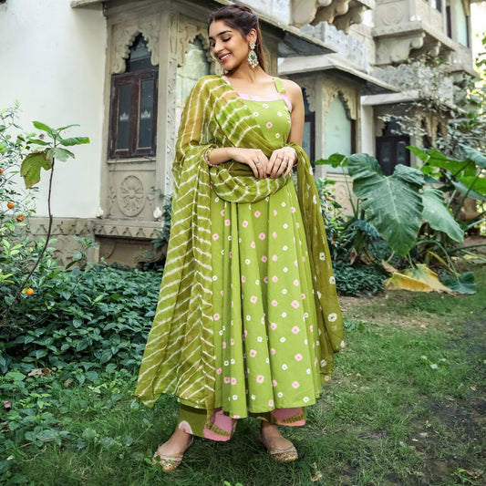 Green Bandhani Cotton Set