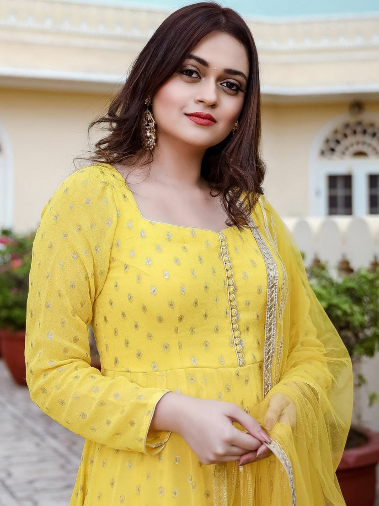 Yellow Georgette Anarkali Set