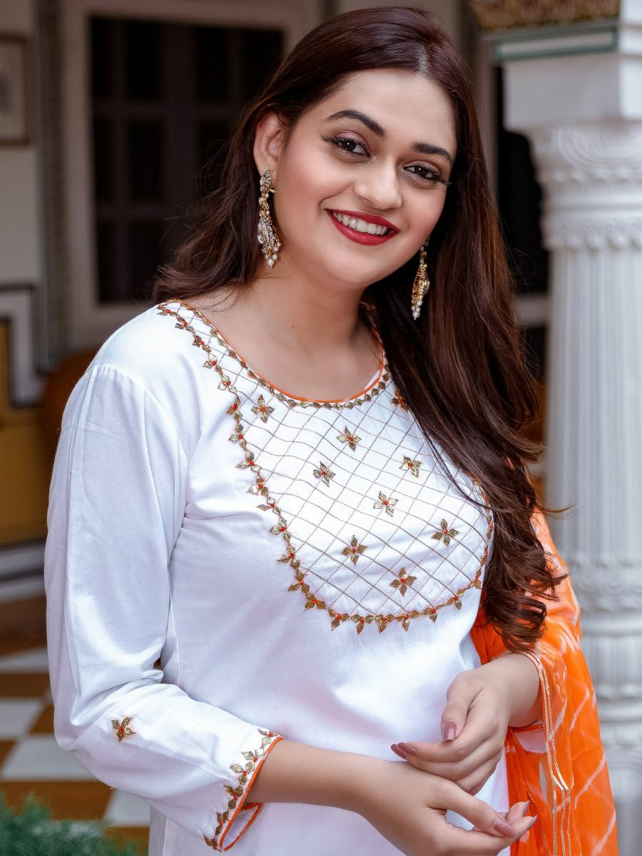 White Handwork Kurta Set