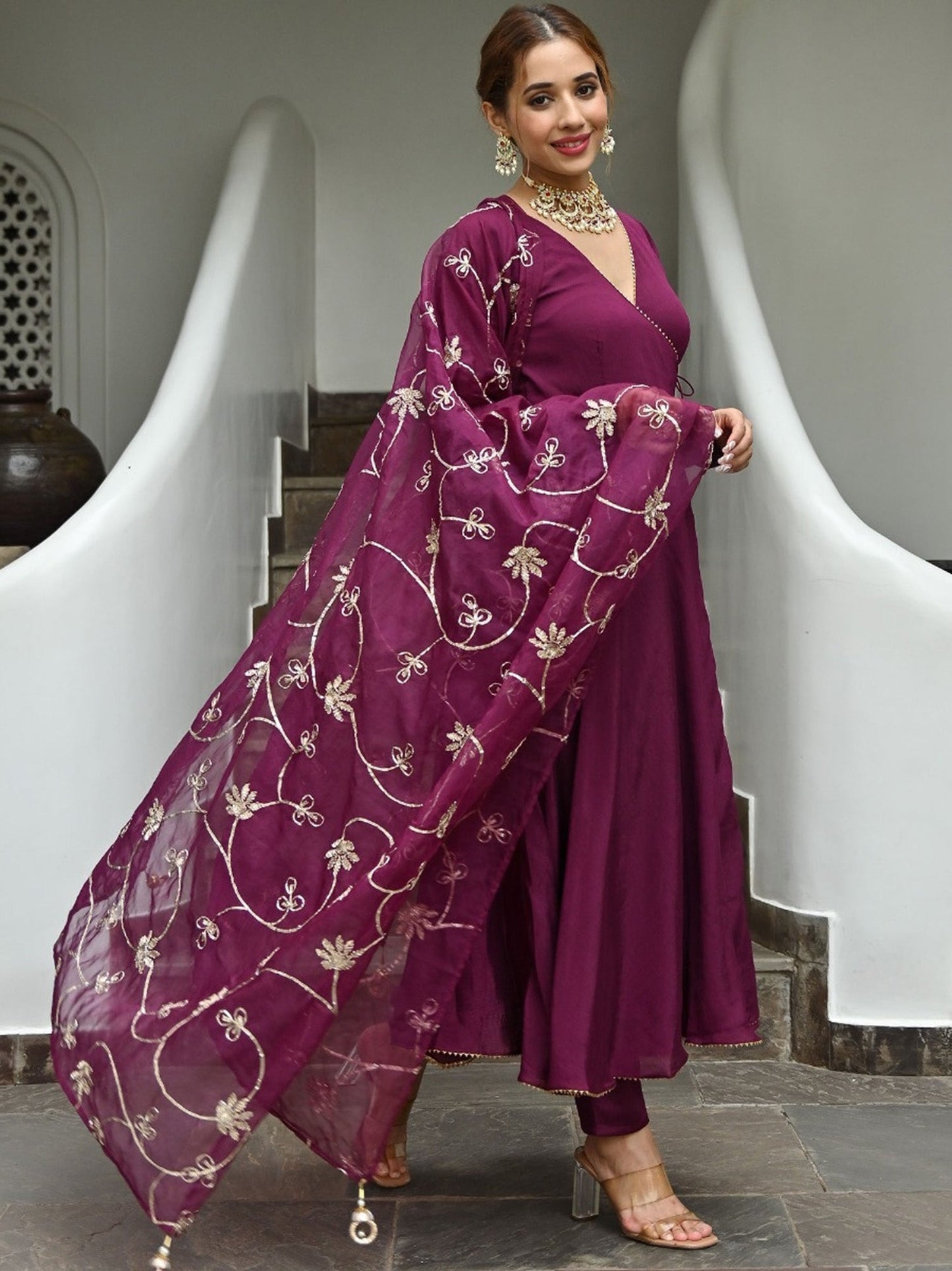 Wine Silk Angrakha Set