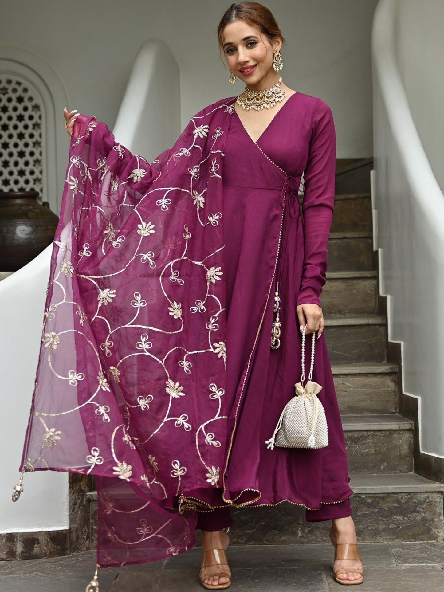 Wine Silk Angrakha Set