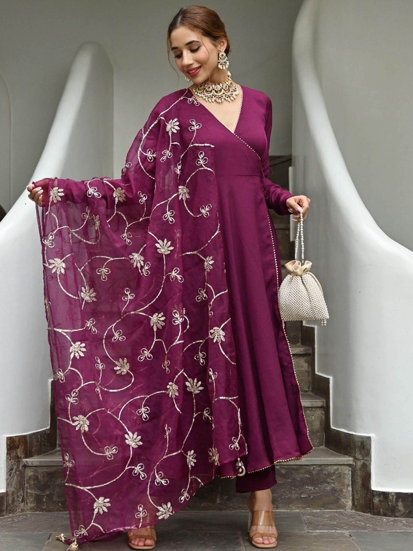 Wine Silk Angrakha Set