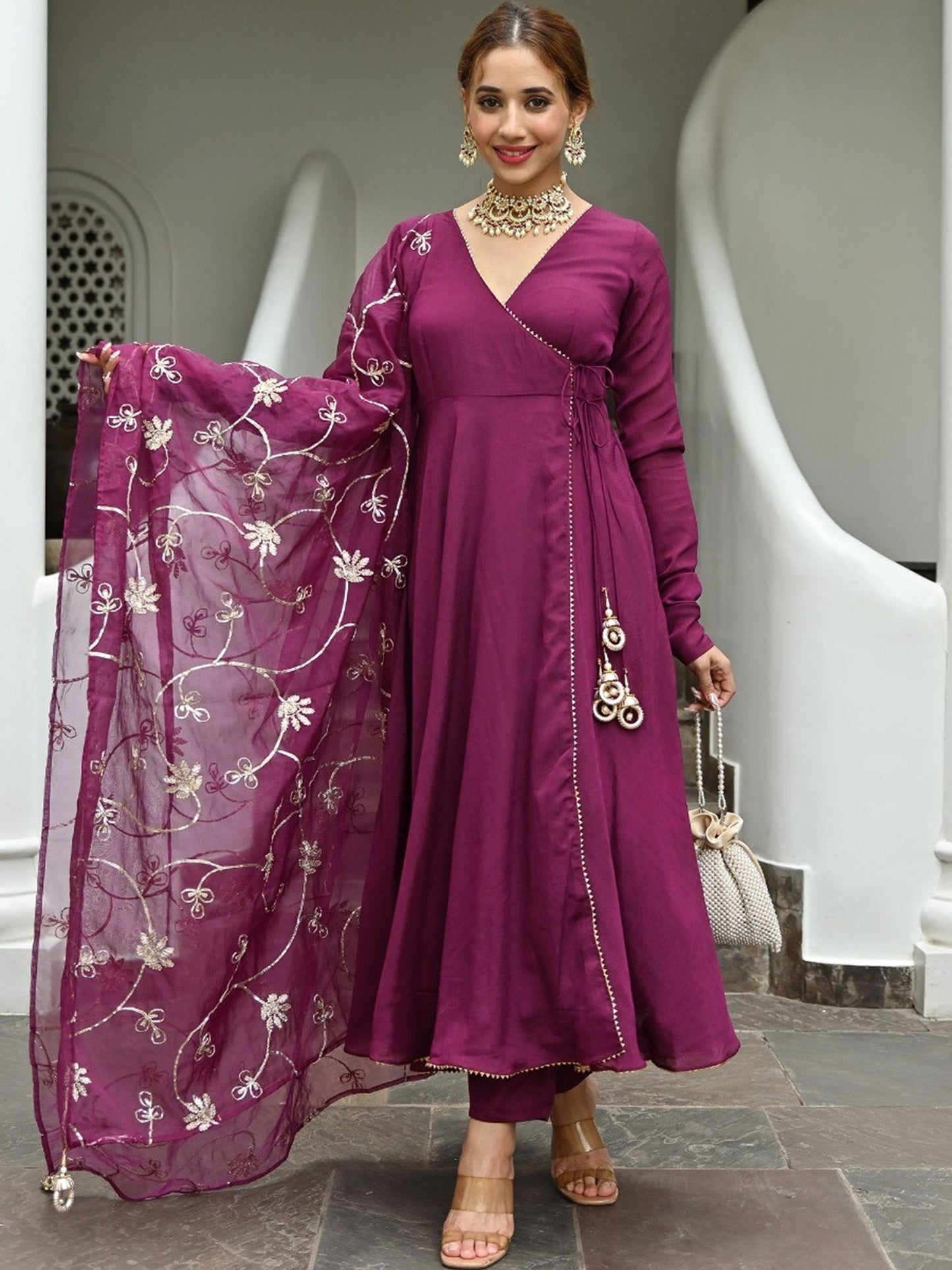 Wine Silk Angrakha Set