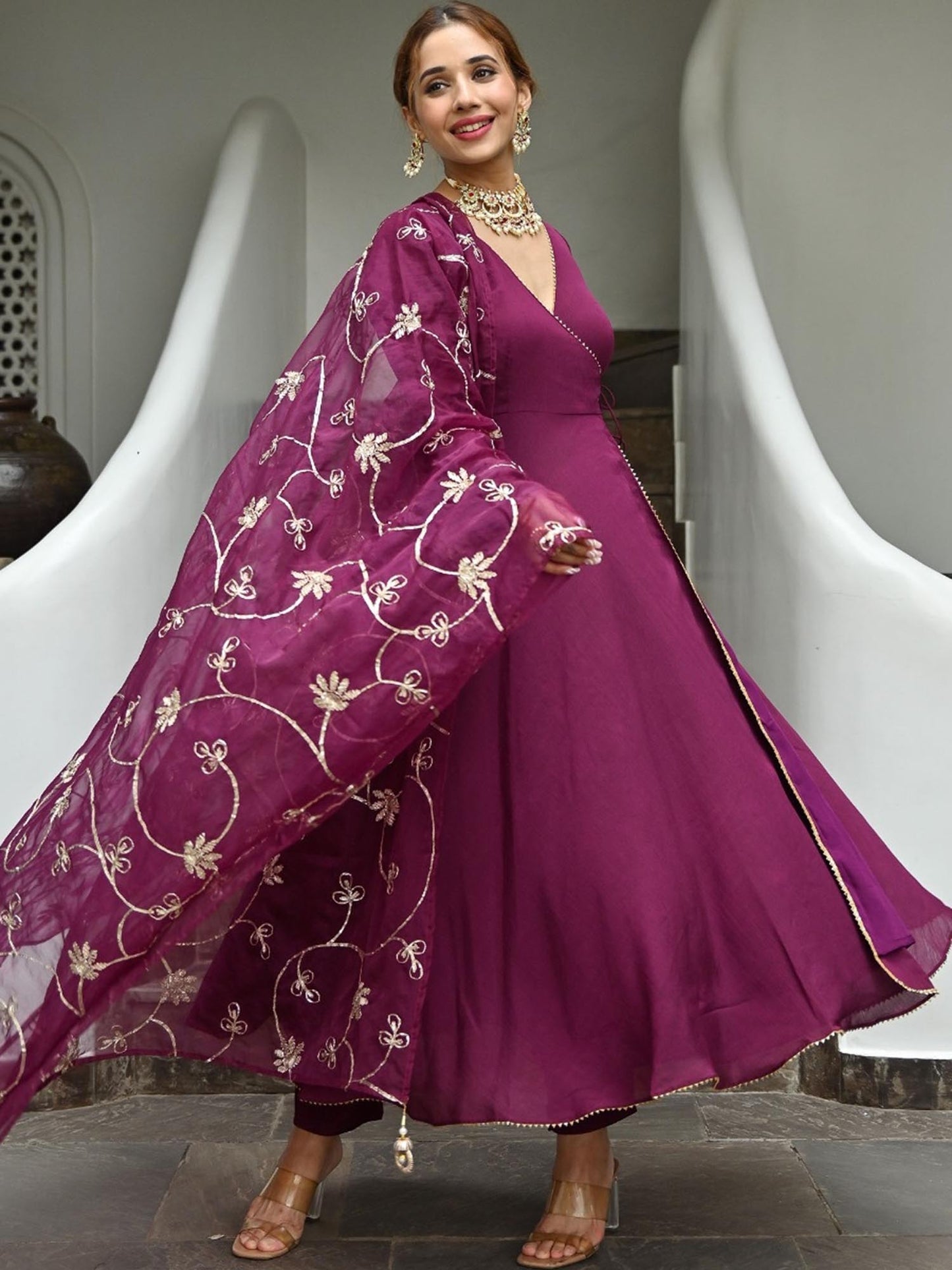 Wine Silk Angrakha Set