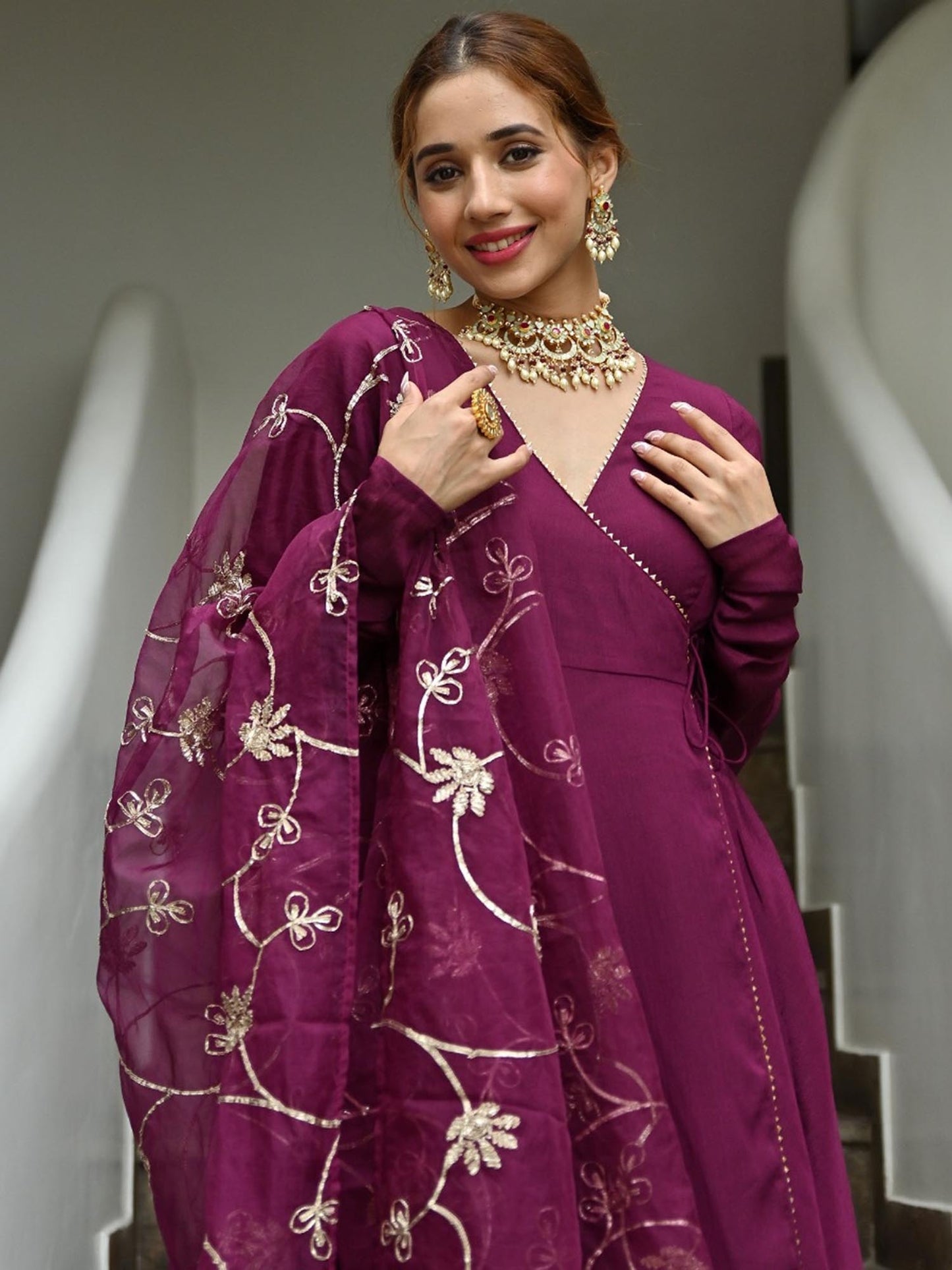 Wine Silk Angrakha Set