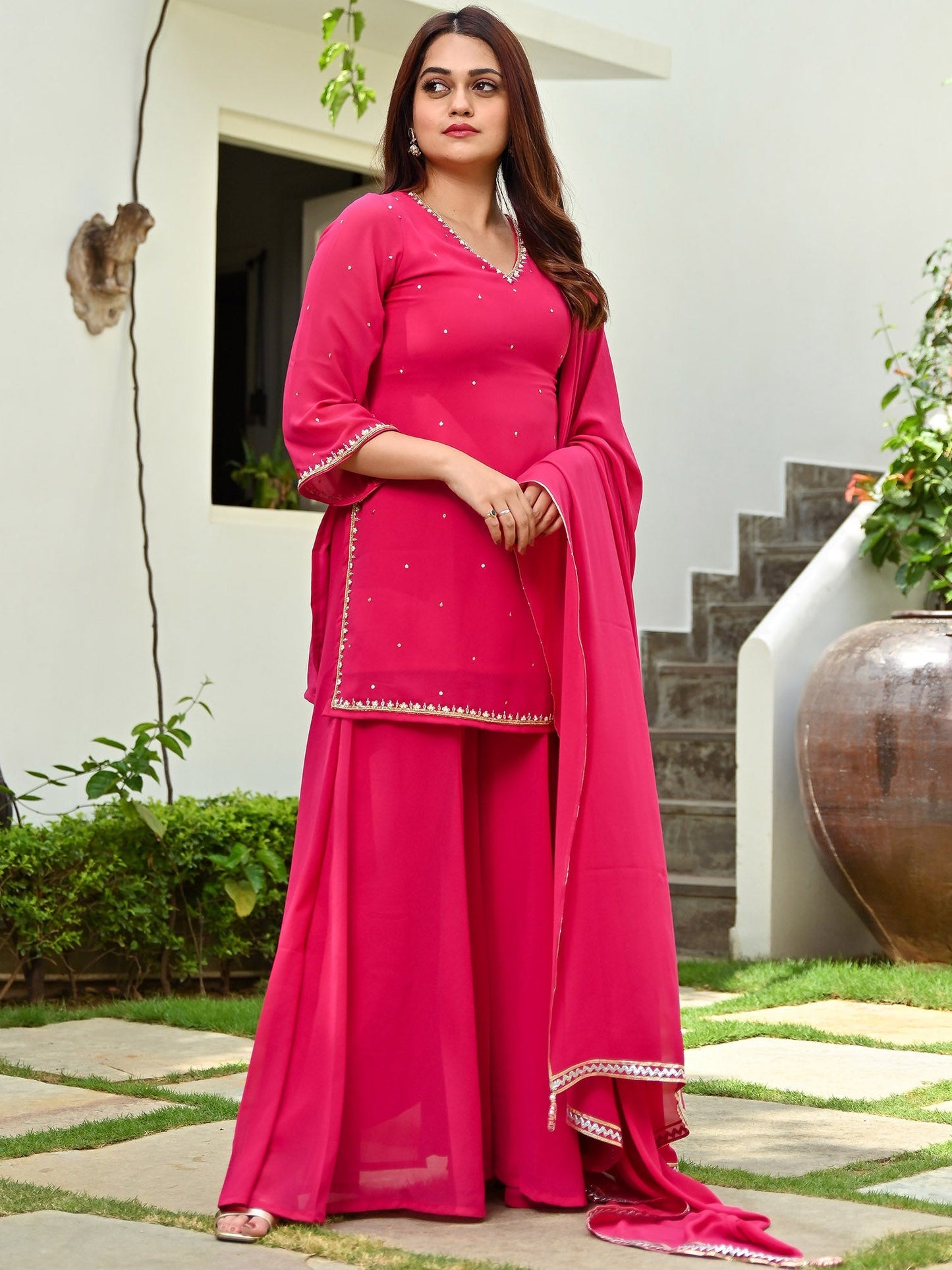 Pink Georgette  Sharara Set