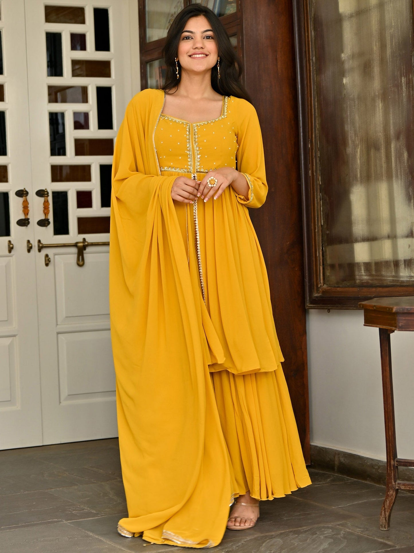 Yellow Handwork Sharara Set