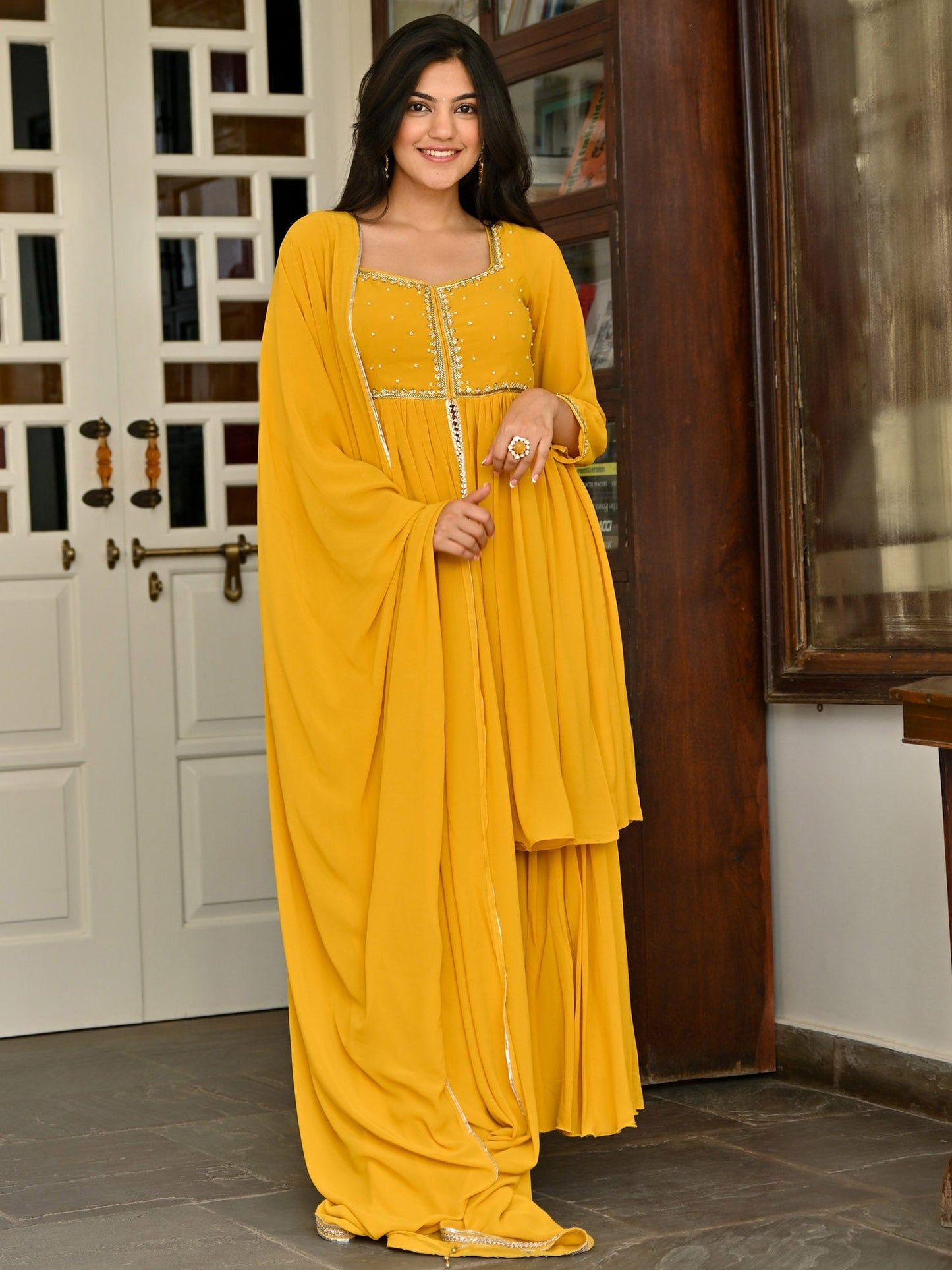Yellow Handwork Sharara Set