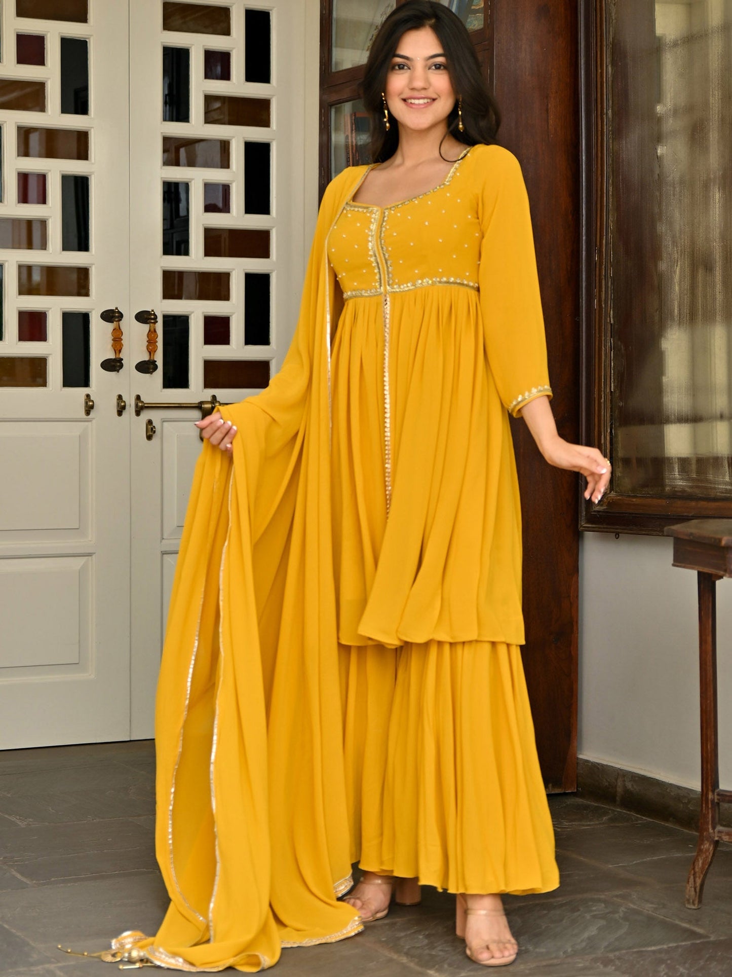 Yellow Handwork Sharara Set