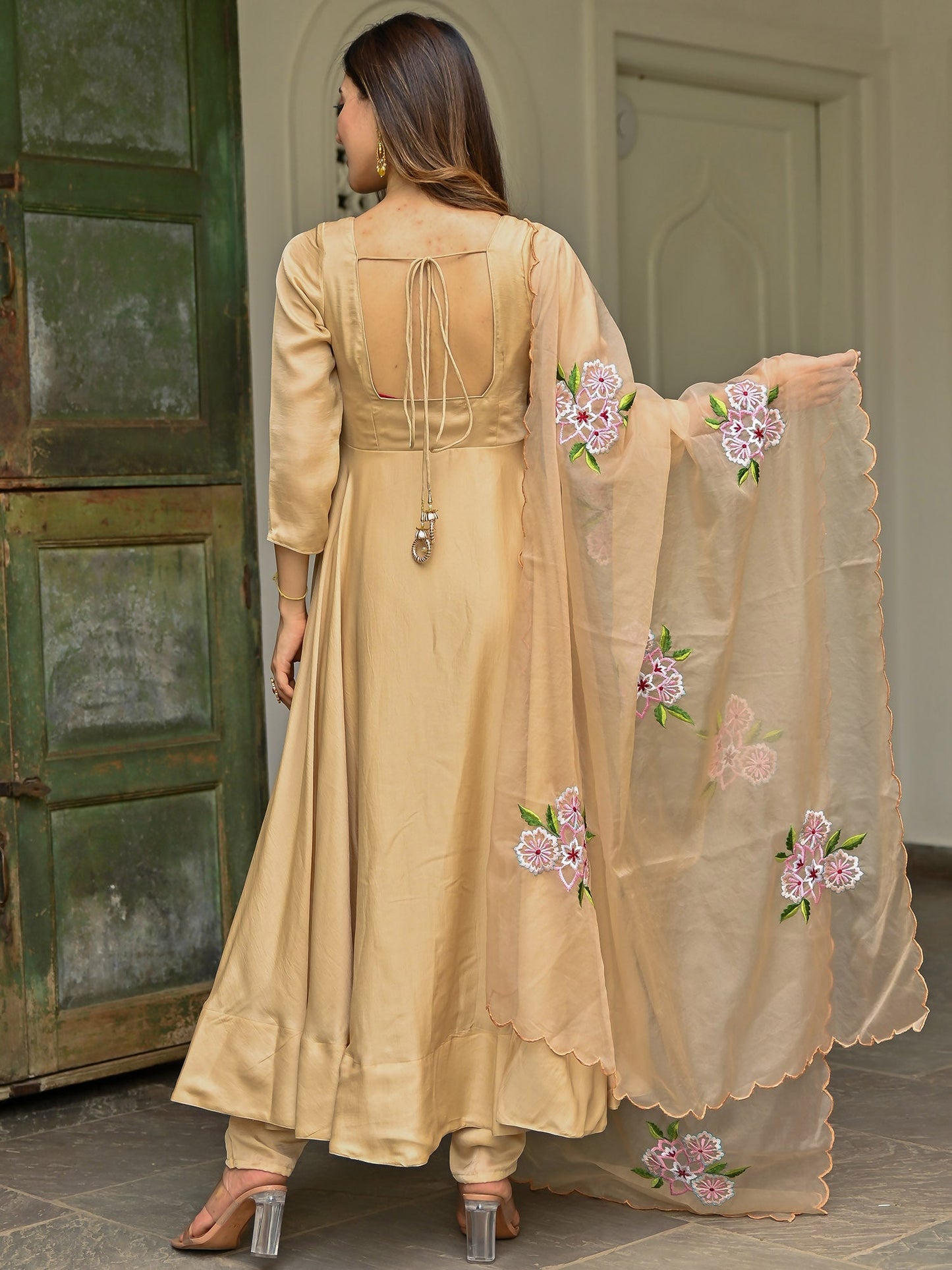 Beige Embroidered Anarkali Set
