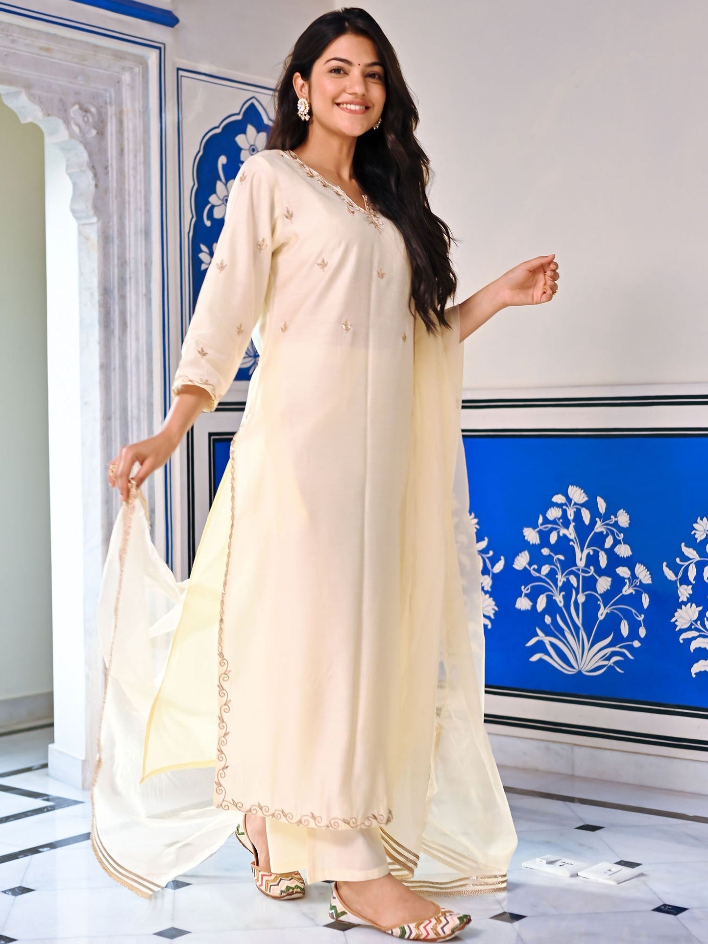 Ivory Gota Patti Kurta Set
