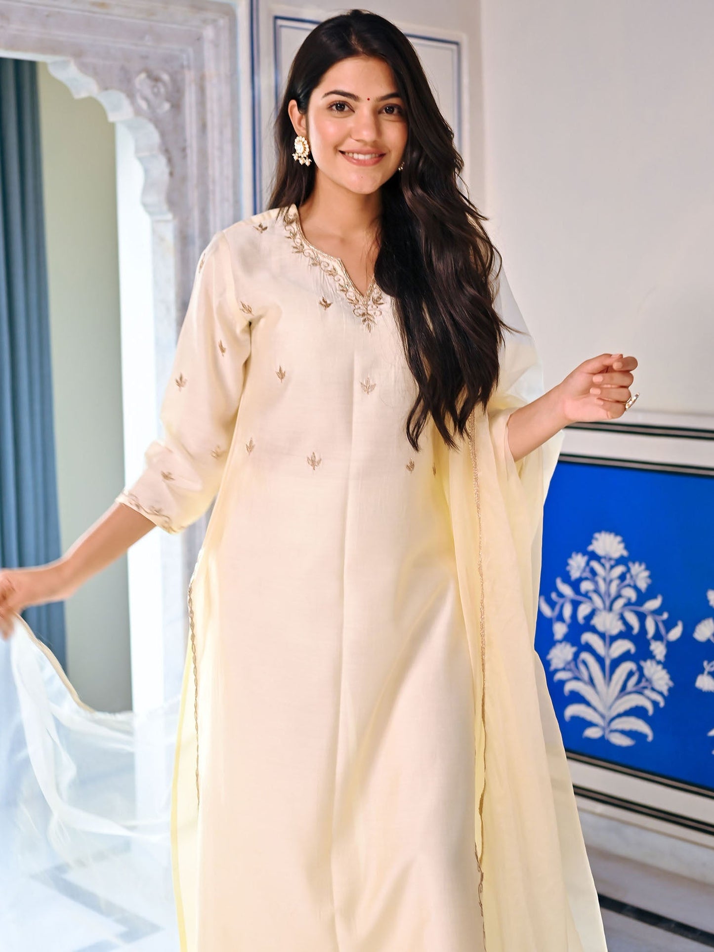 Ivory Gota Patti Kurta Set