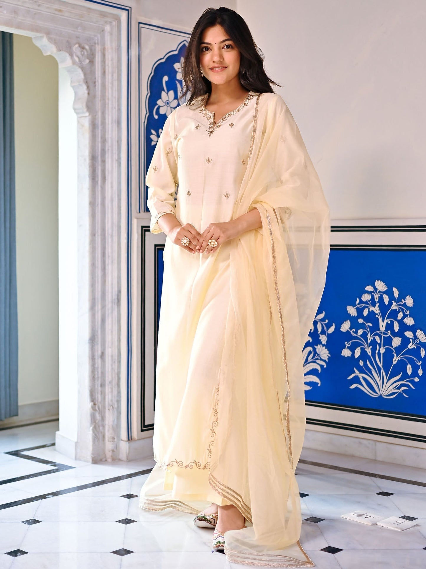Ivory Gota Patti Kurta Set