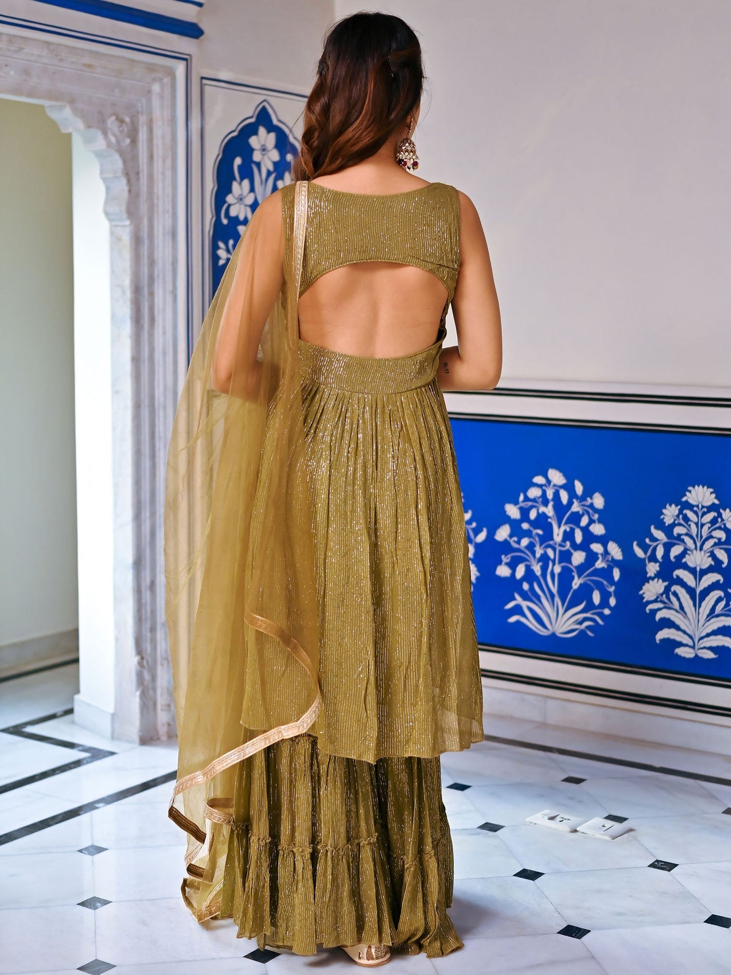 Green Lurex Sharara Set