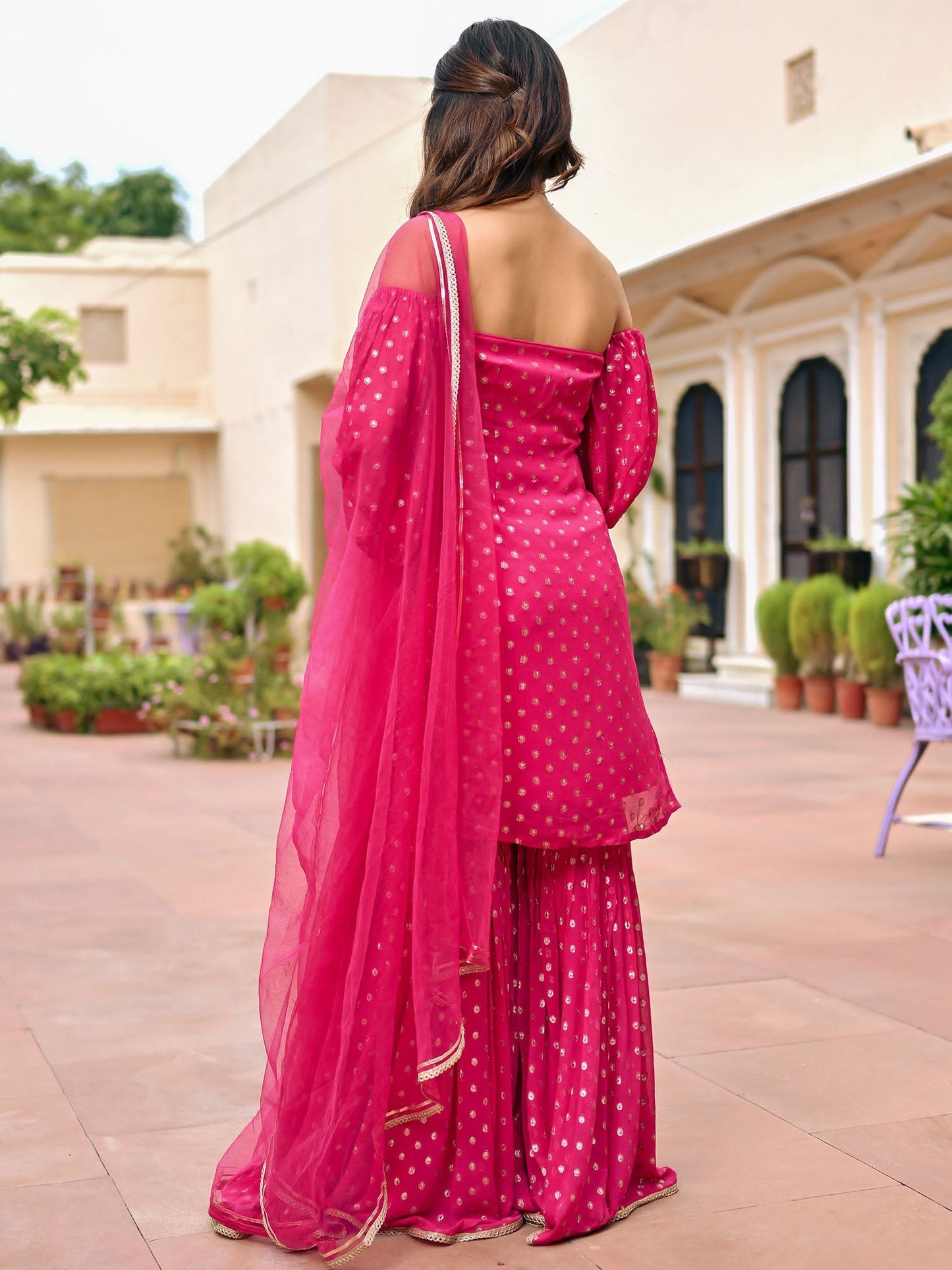 Pink Georgette Sharara Set