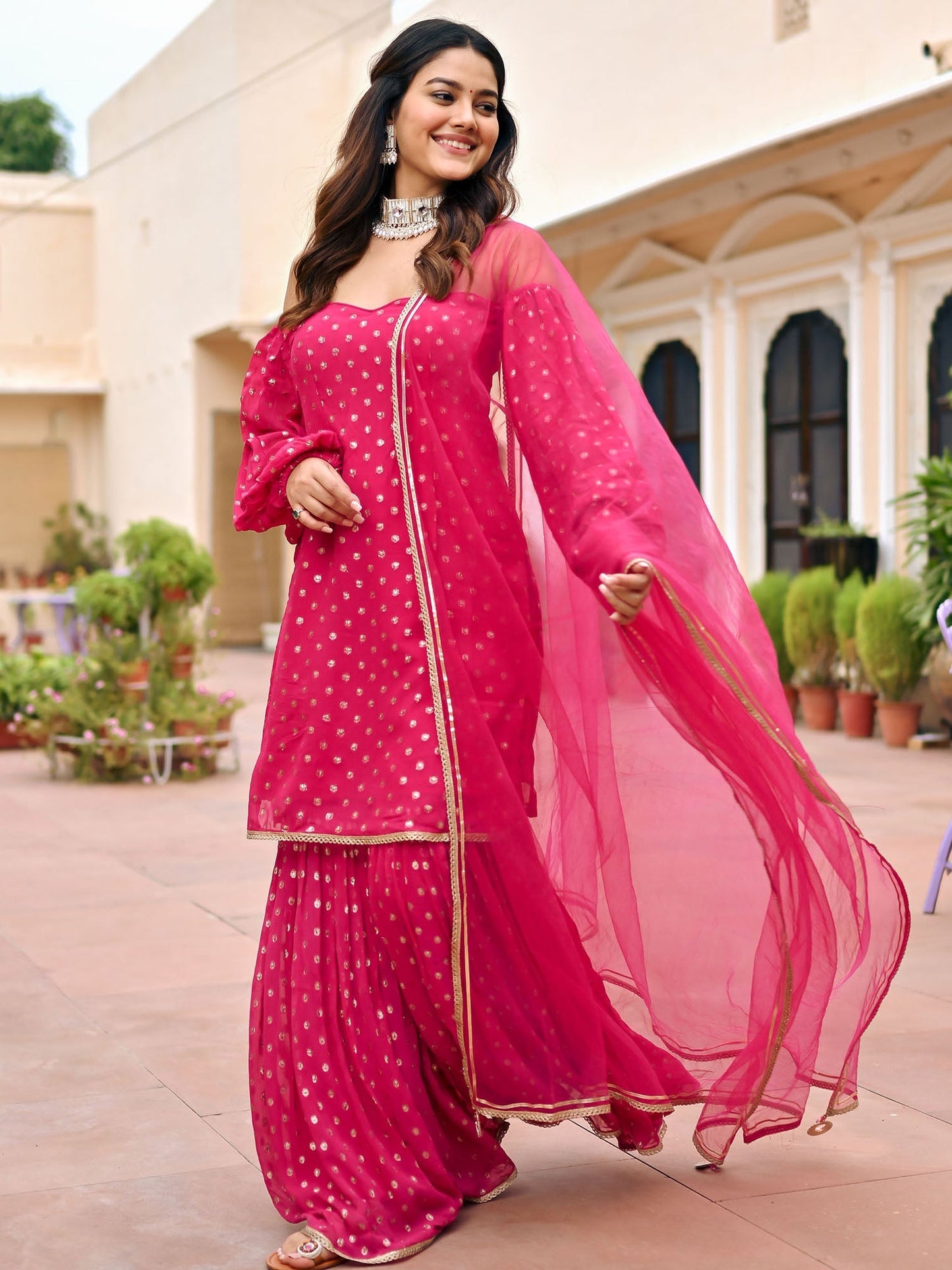 Pink Georgette Sharara Set