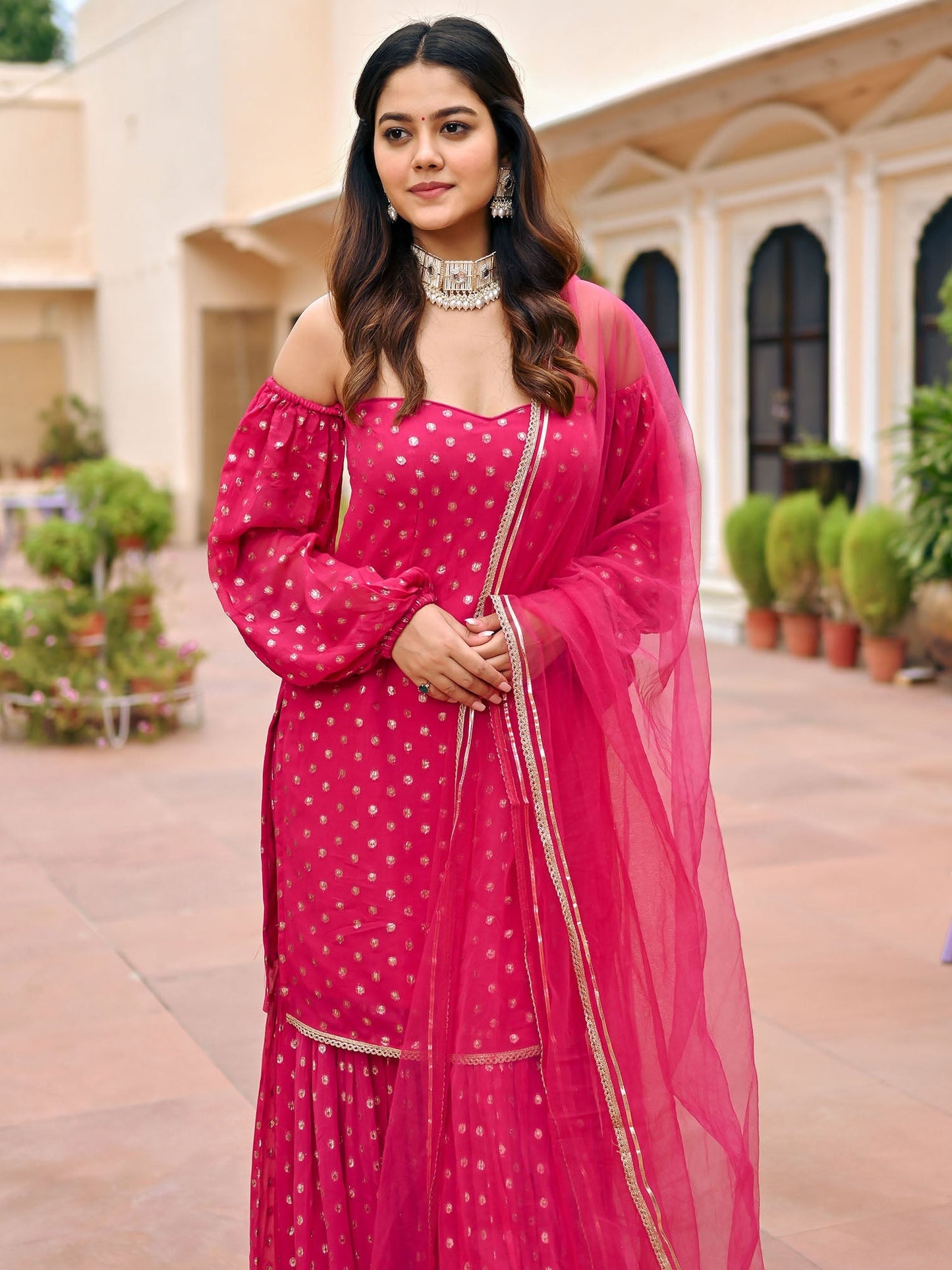 Pink Georgette Sharara Set