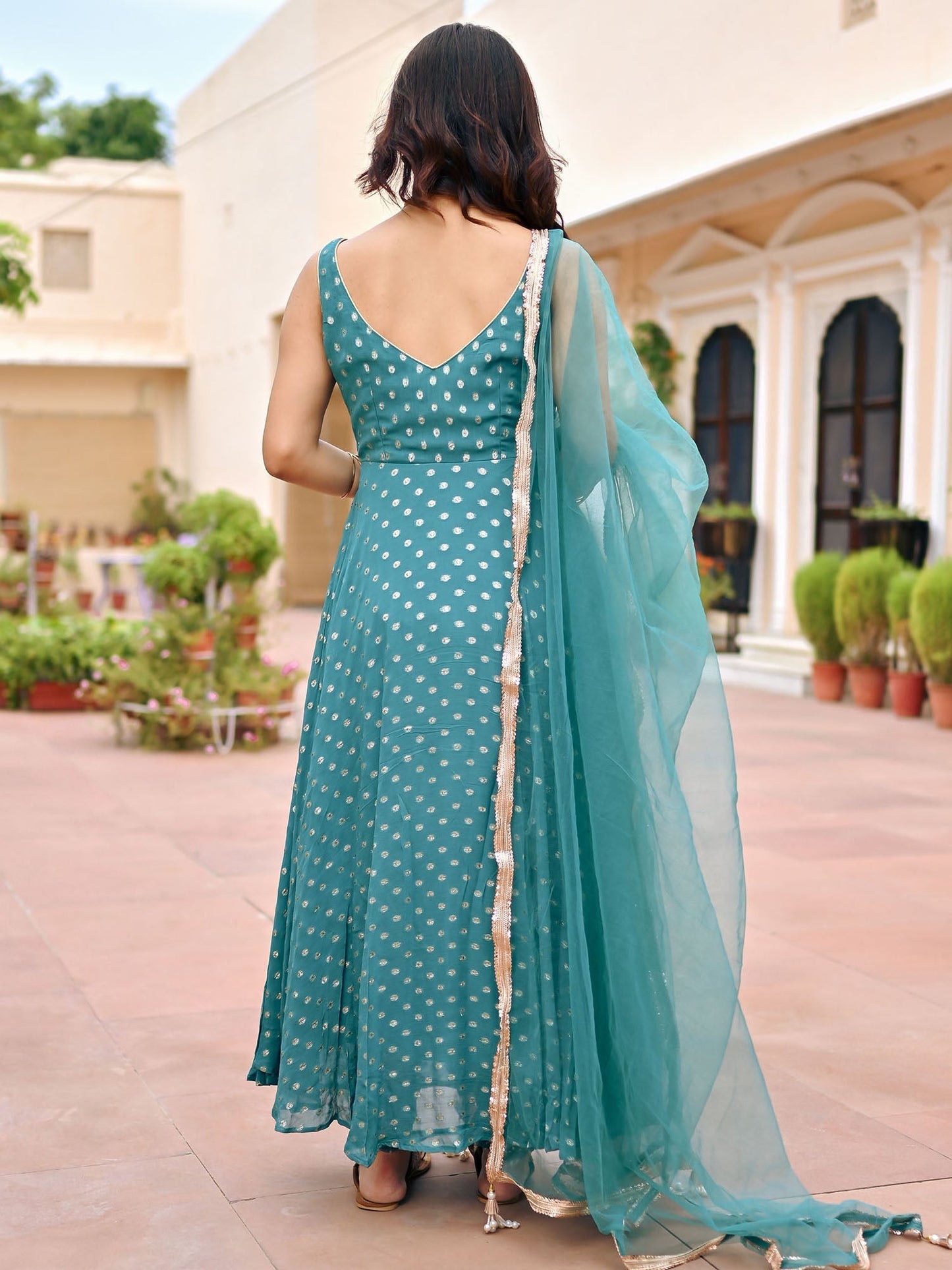 Green Georgette Anarkali Set