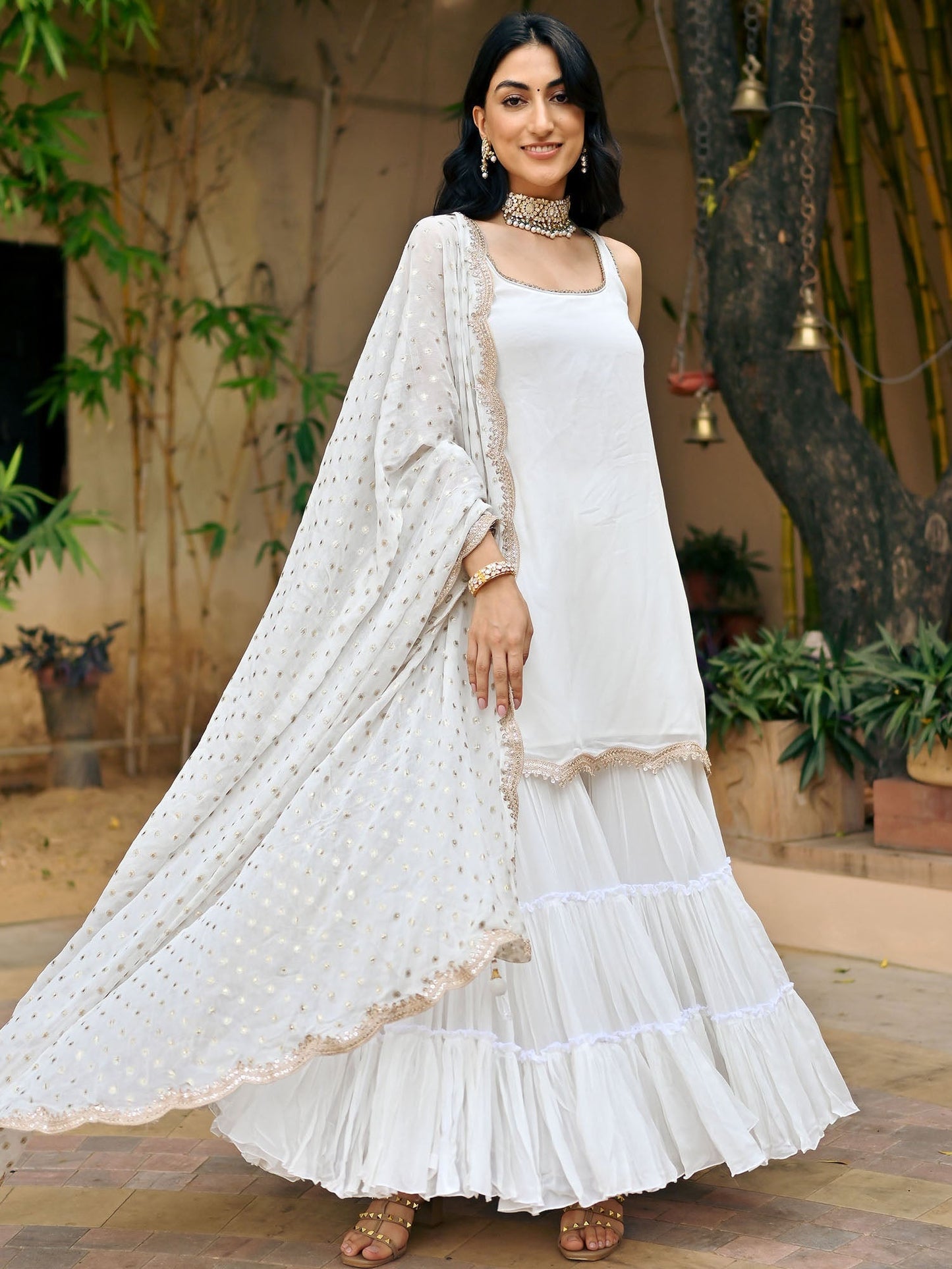 White Georgette Sharara Set