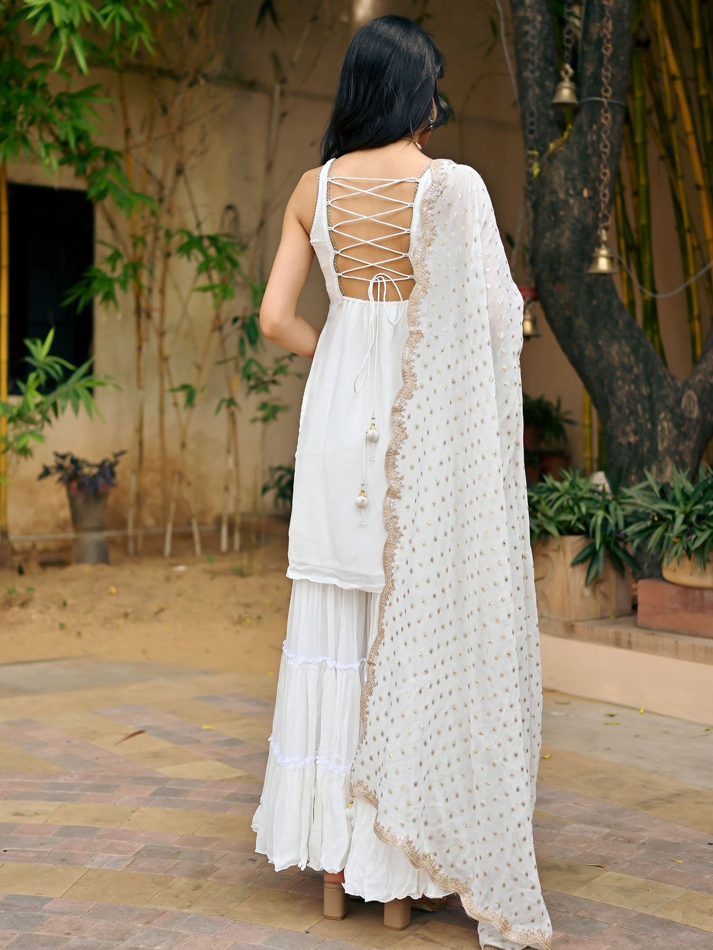 White Georgette Sharara Set