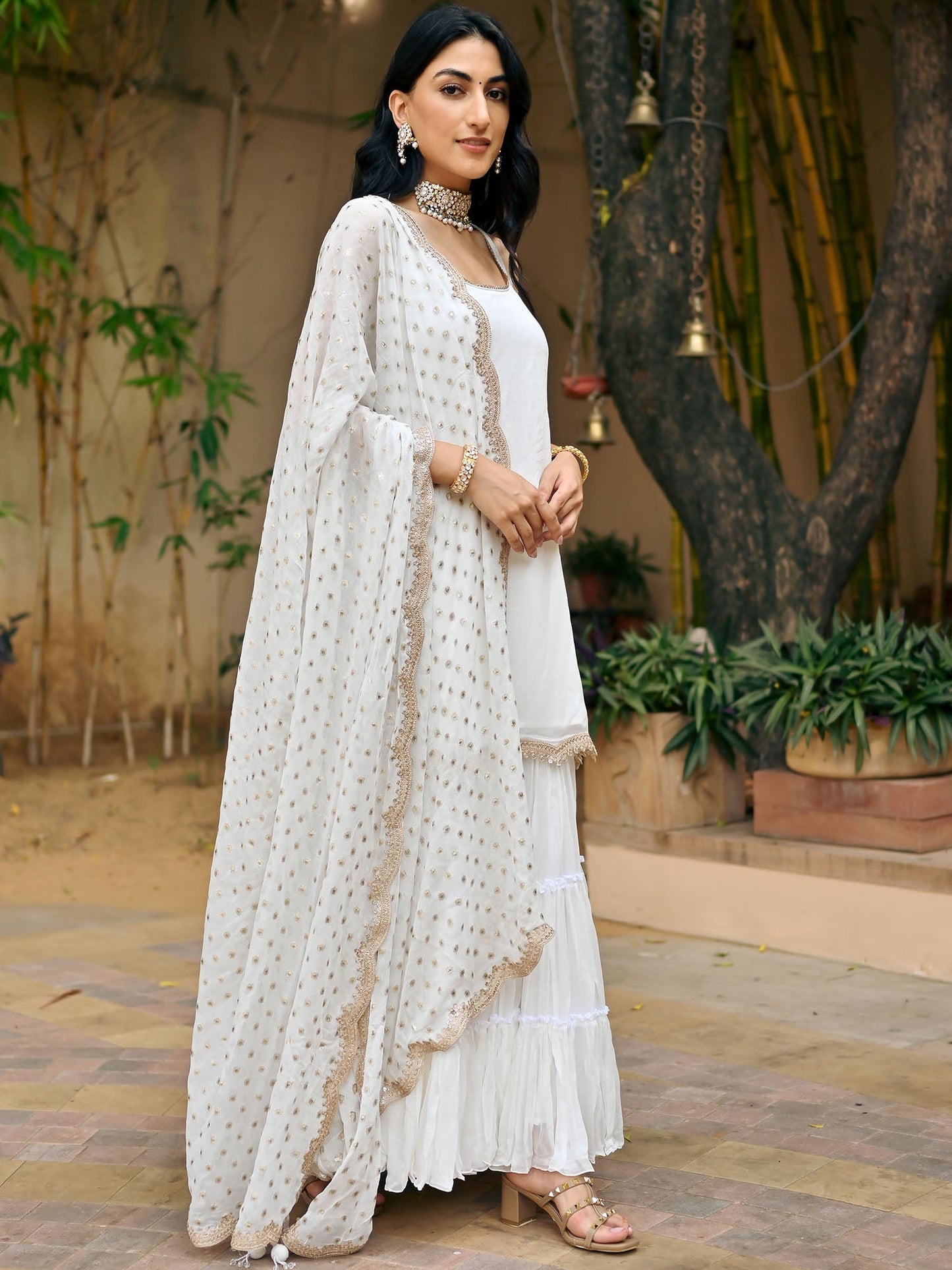 White Georgette Sharara Set